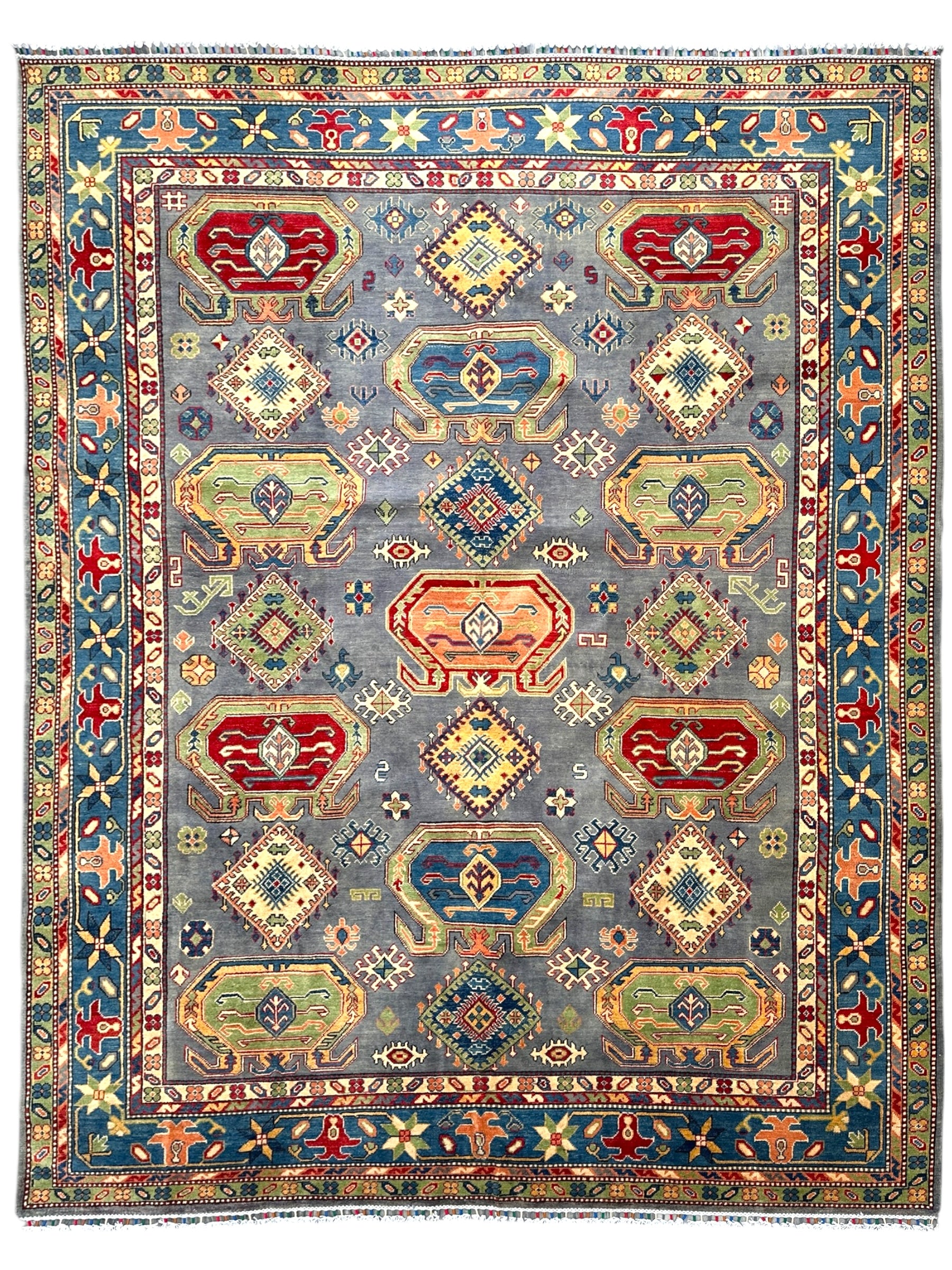Hand-Knotted Afghan Kazak Wool Rug | Tribal | 8′3″ x 10′8″
