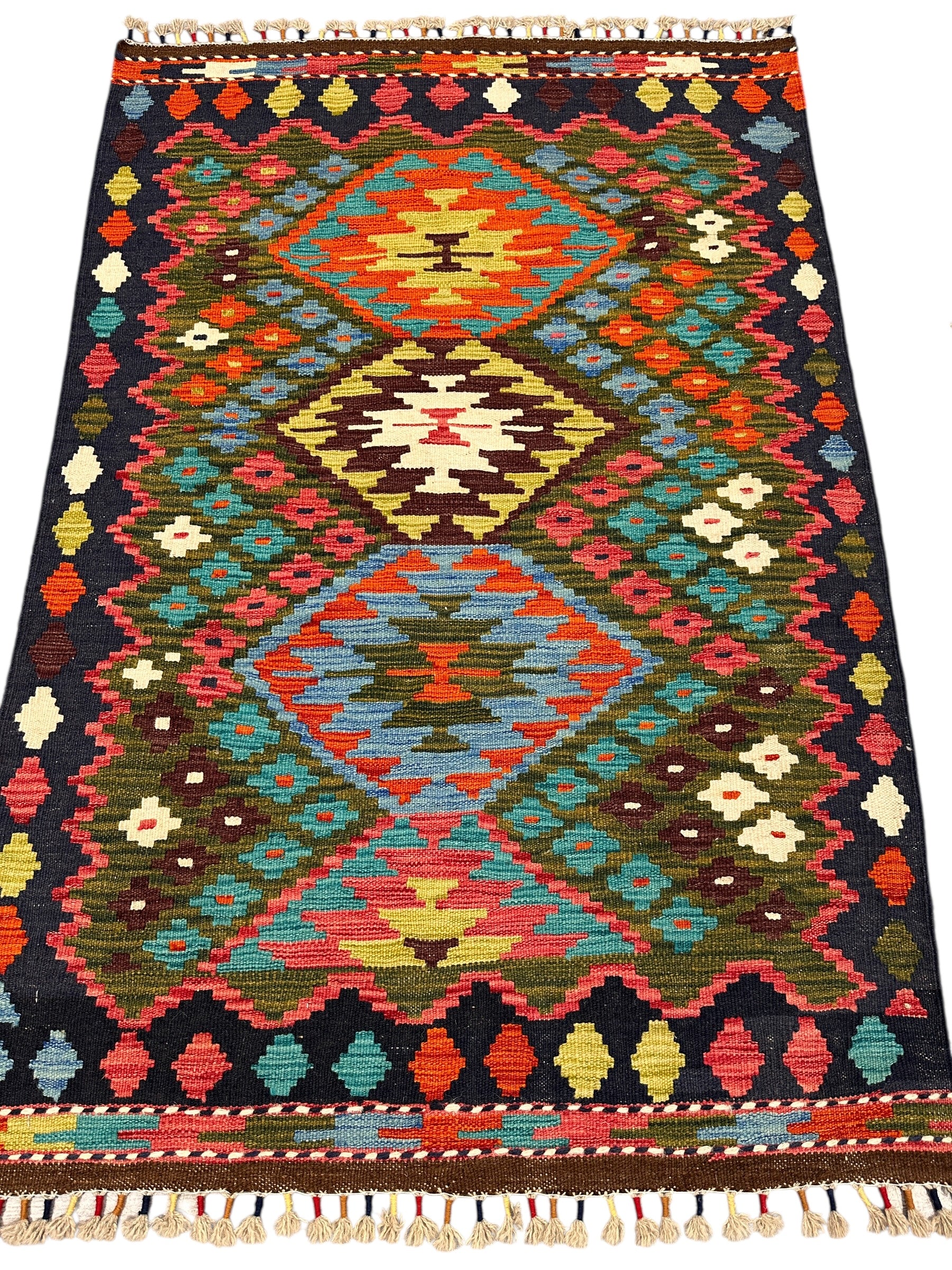 Hand-Woven Afghani Kilim Wool Rug 3'4" x 4'11"