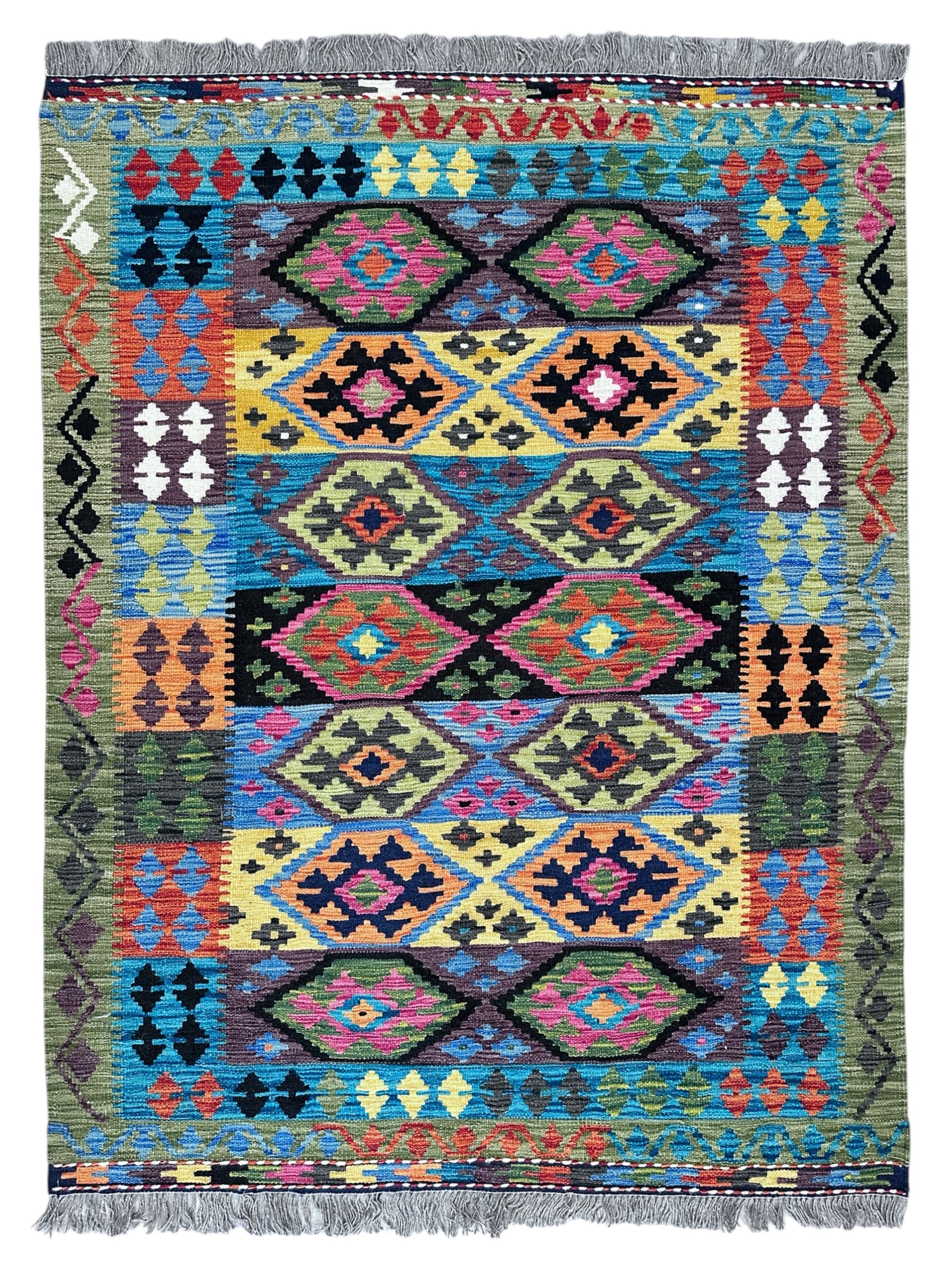 Hand-Woven Afghani Kilim Wool Rug 6'6" x 5'