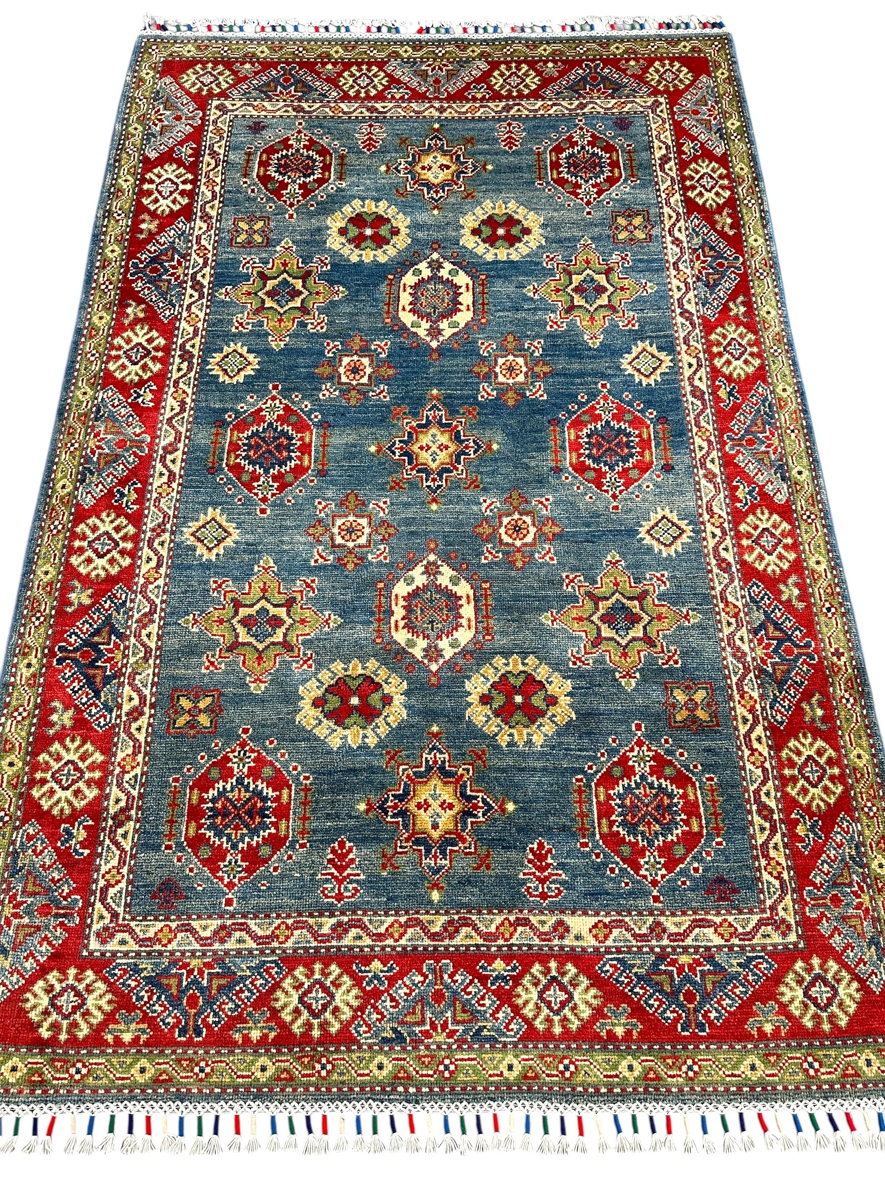 Hand-Knotted Afghani Kazak Wool Rug – 3’11″ x 5’11″