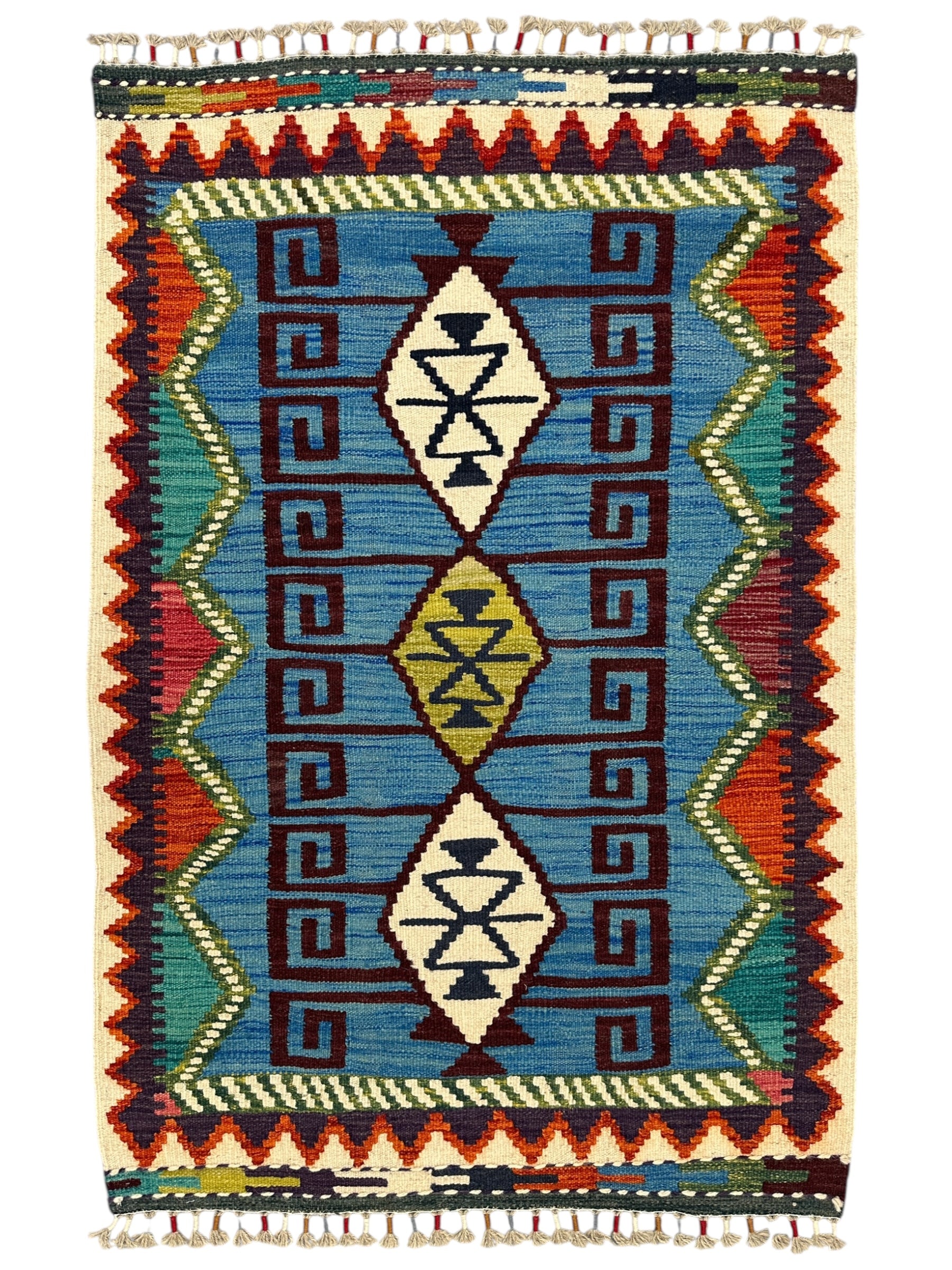 Hand-Woven Afghani Kilim Wool Rug 2'10" x 4'3"