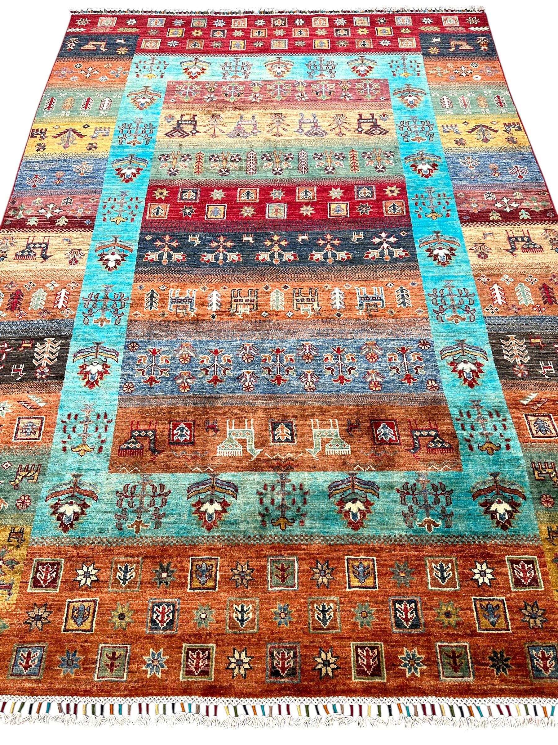 Hand-Knotted Afghani Chobi Ghazni Wool Rug | Gabbeh Design | 6′ x 8′
