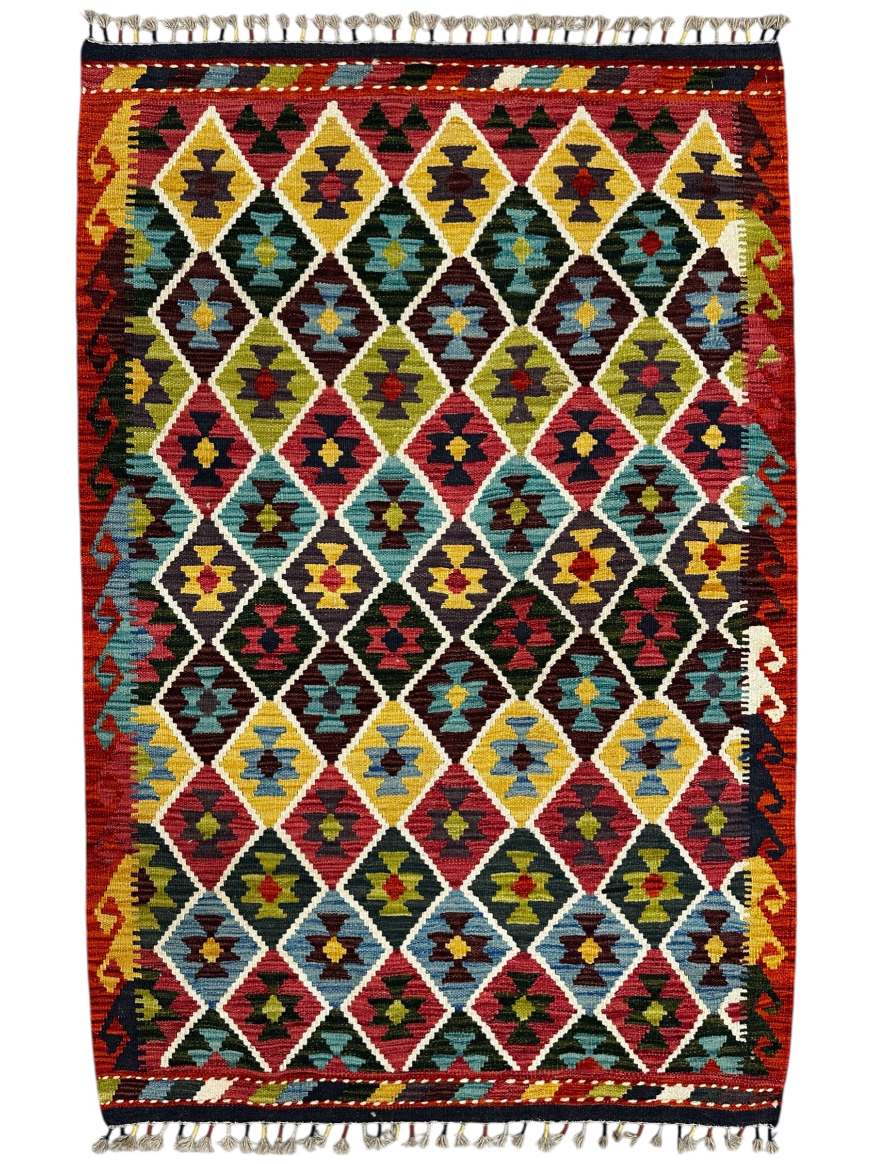 Hand-Woven Afghani Kilim Wool Rug 3'7" x 5'4"