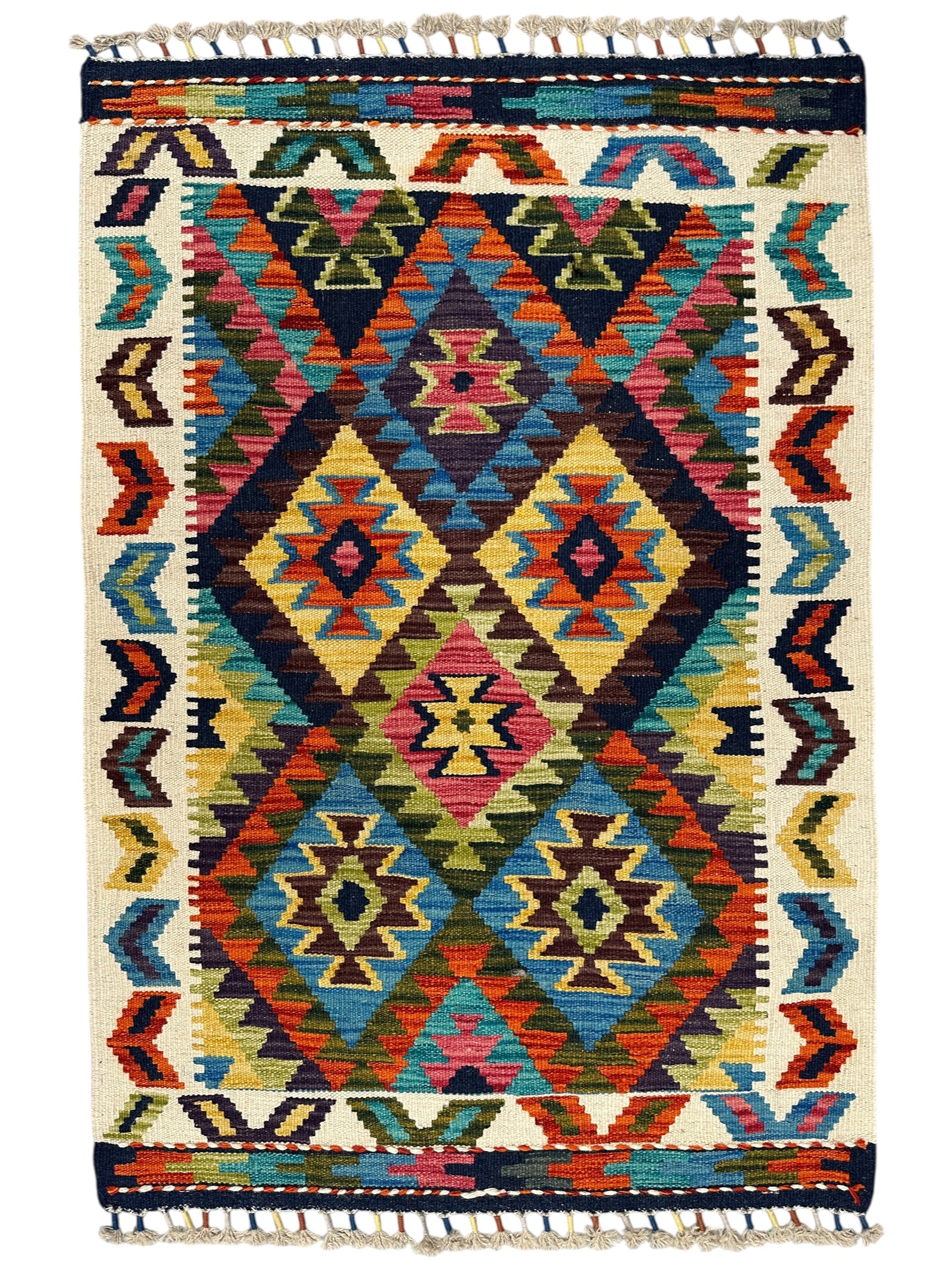 Hand-Woven Afghani Kilim Wool Rug 2'9" x 4'1"