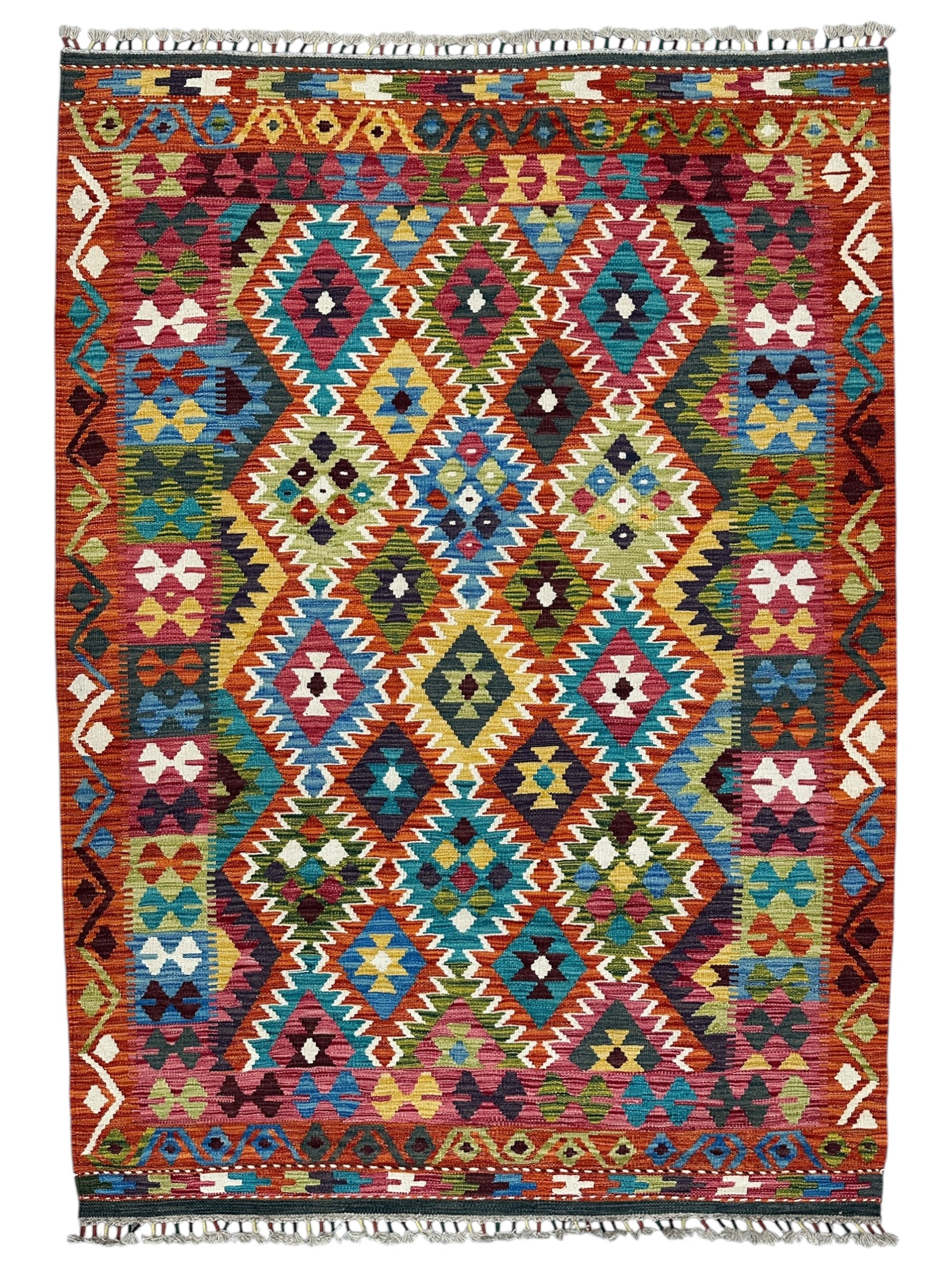 Hand-Woven Afghani Kilim Wool Rug 5' x 7'