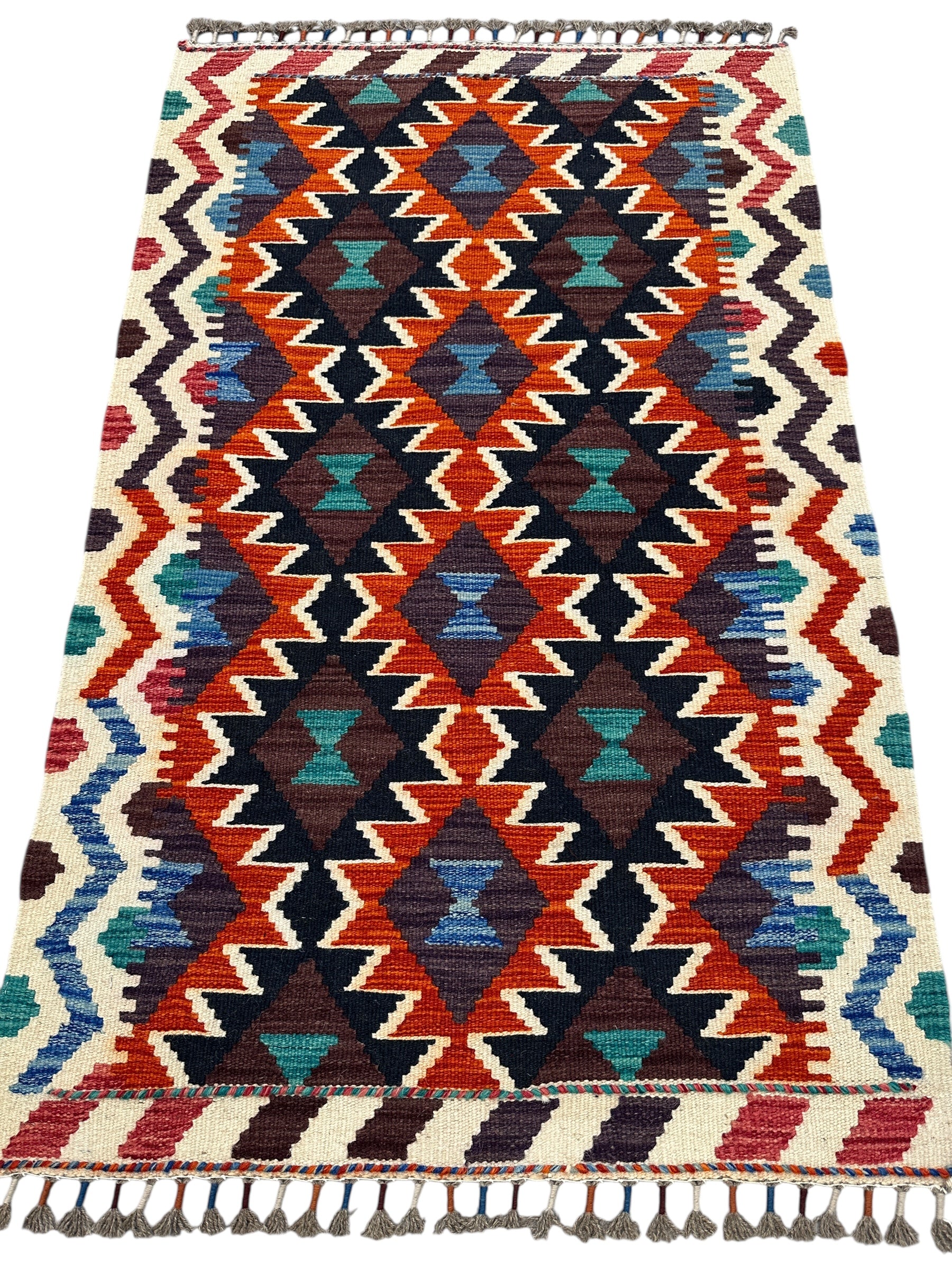 Hand-Woven Afghani Kilim Wool Rug 2'8" x 4'3"