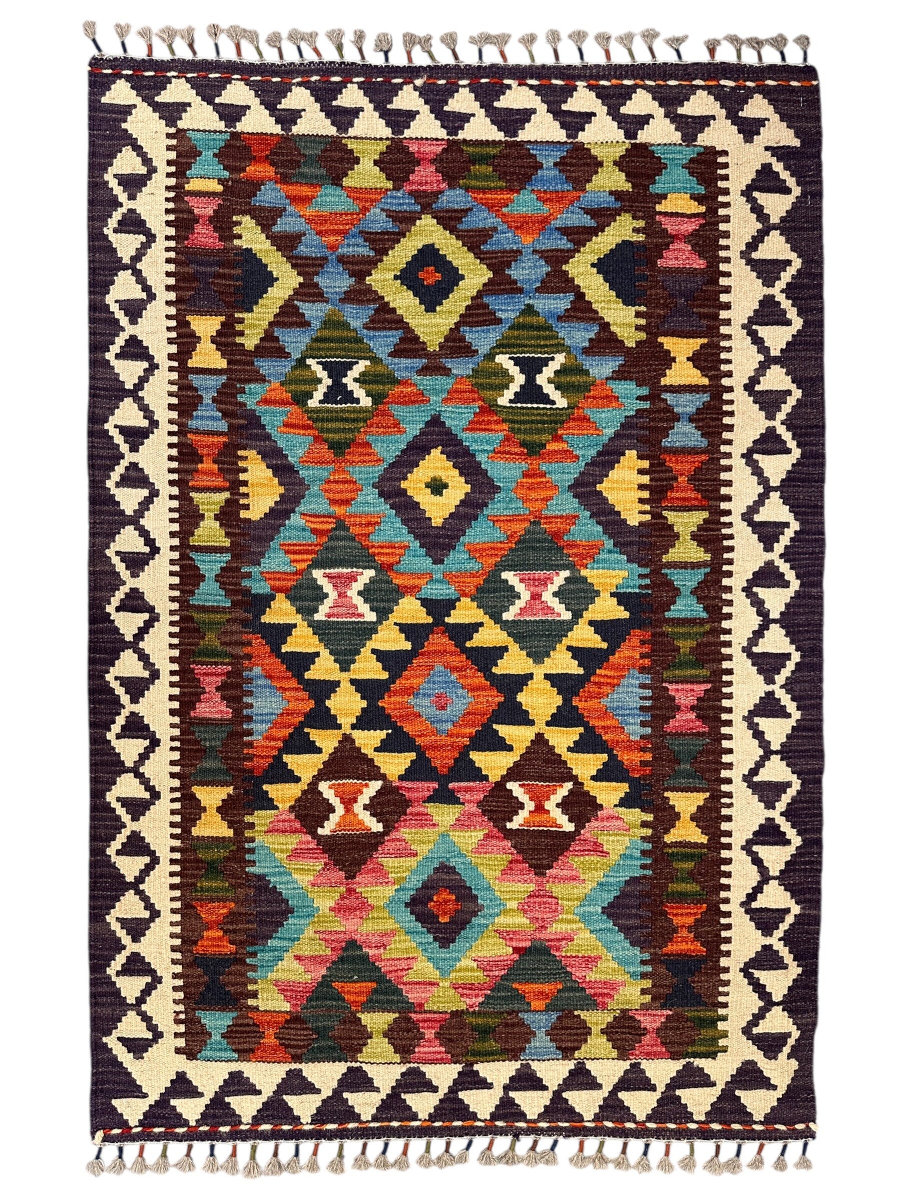 Afghani Kilim Rug – Hand-Woven Wool Tribal Flatweave – Reversible – 2'10" x 4'4" – New