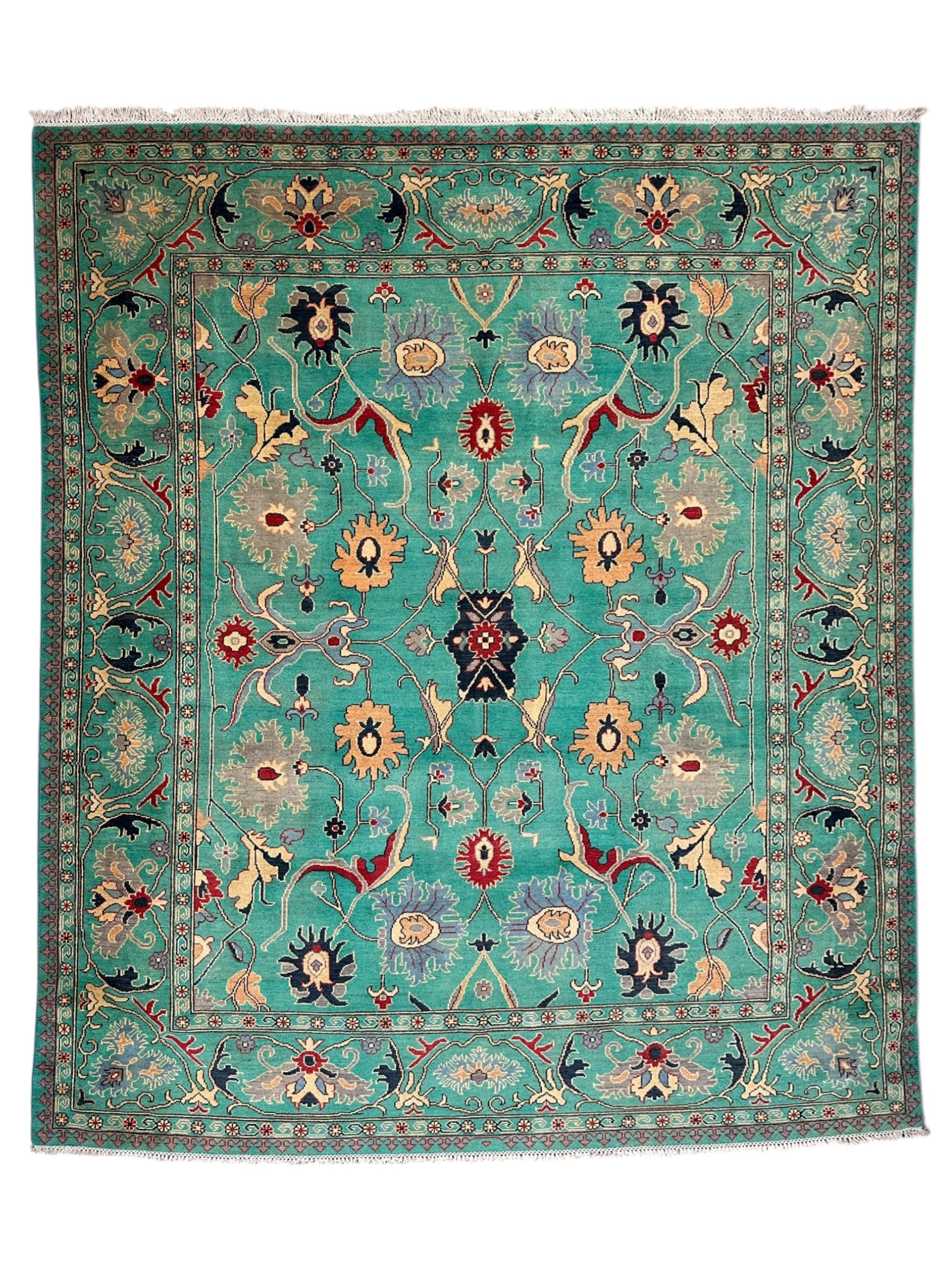 Hand-Knotted Afghani Super Kazak Wool Rug – 8’0″ x 9’11″