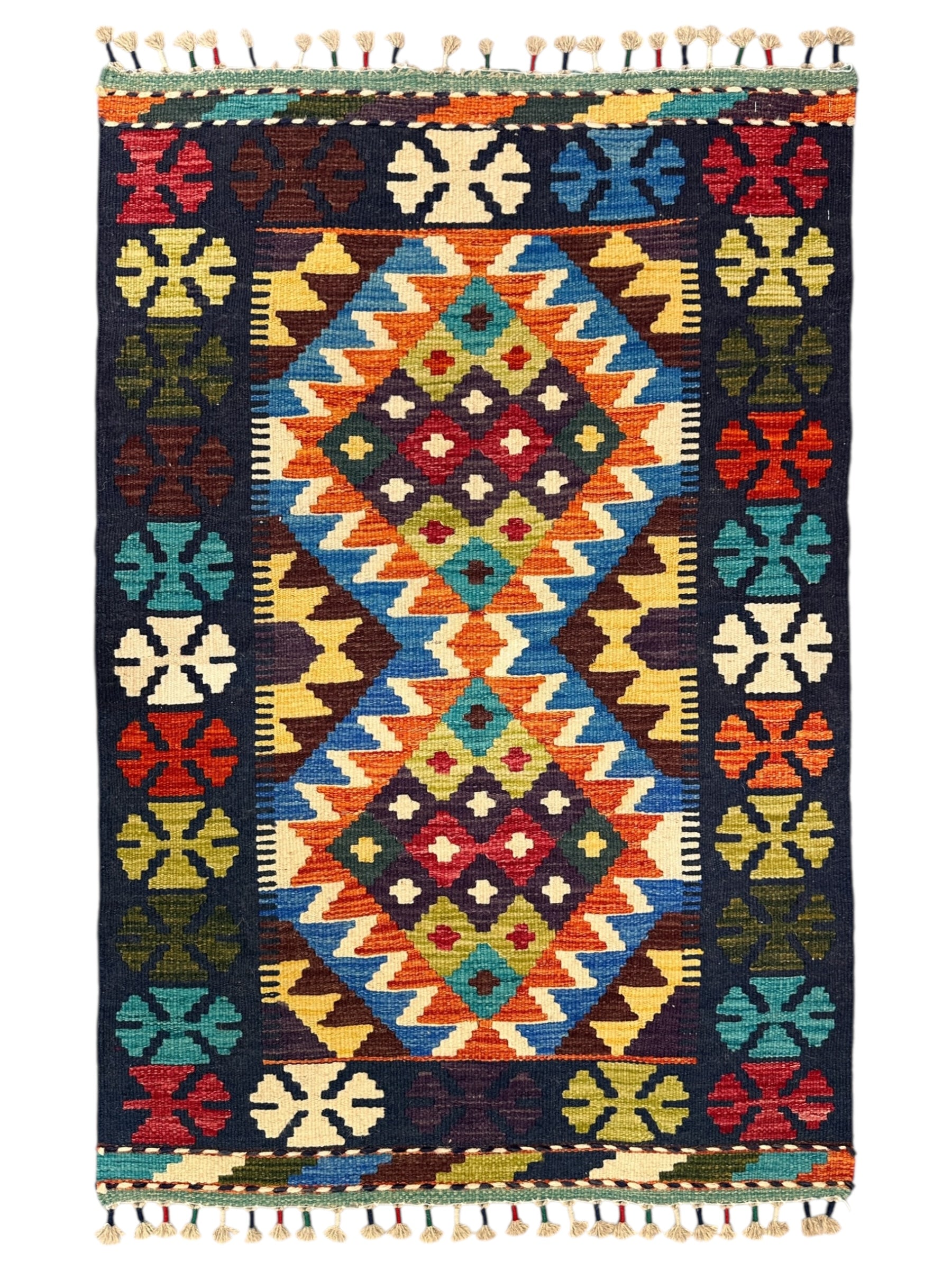Afghani Kilim Rug – Hand-Woven Wool Tribal Flatweave – Reversible – 2'9" x 4’2” – New