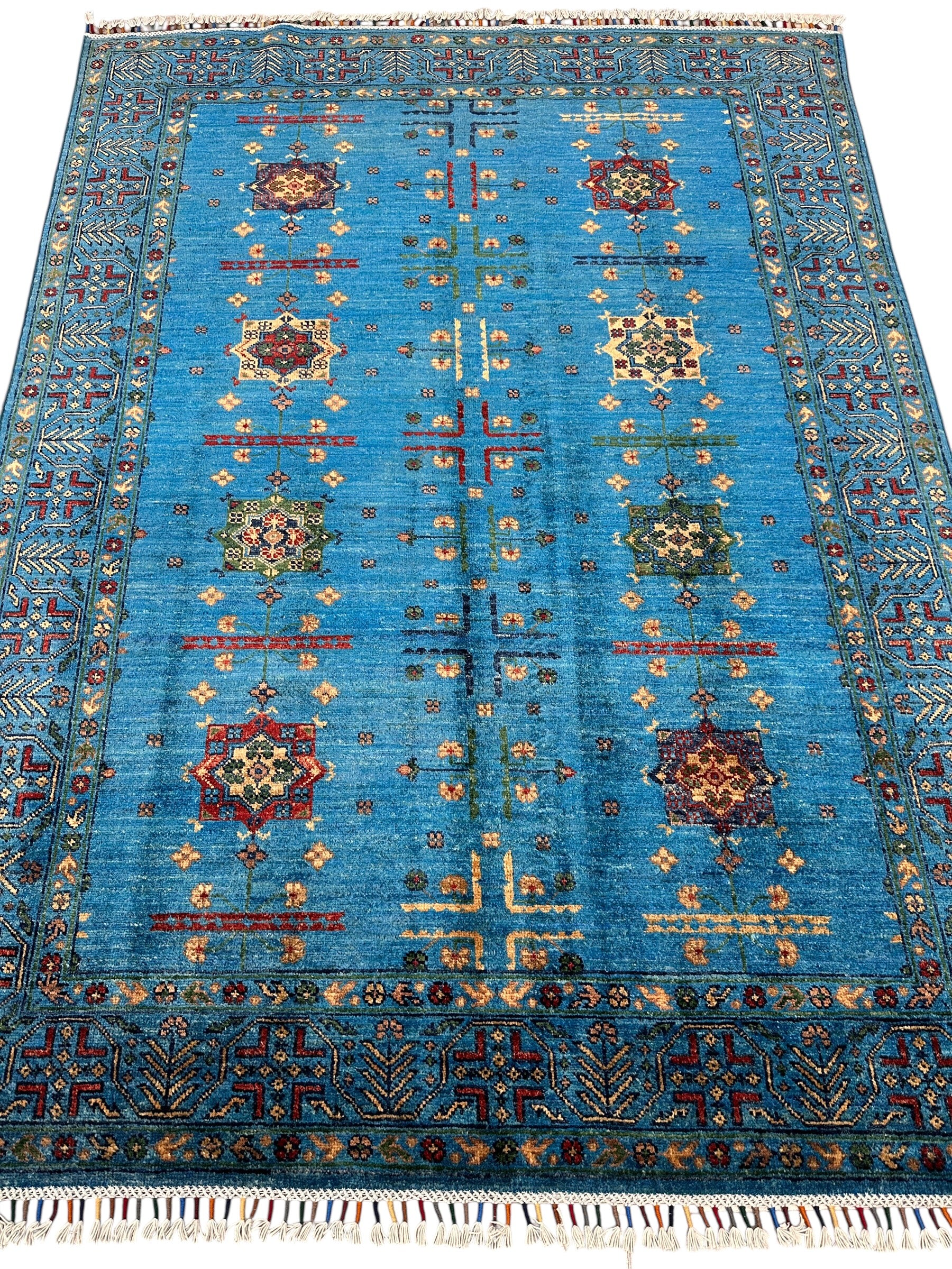 Hand-Knotted Afghani Chobi Ghazni Wool Rug | Geometric Design | 5′ x 7′