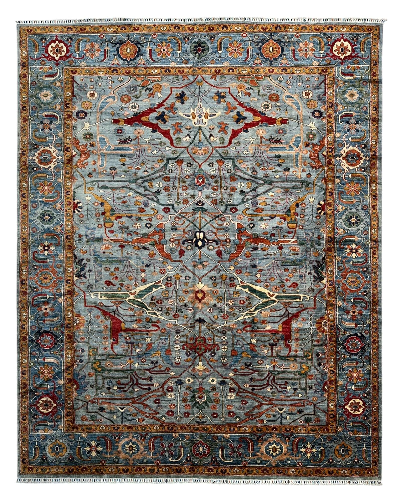 Hand-Knotted Trasitional Bidjar Ghazni Wool Rug – 9’1” x 12’ – Intricate Floral Design