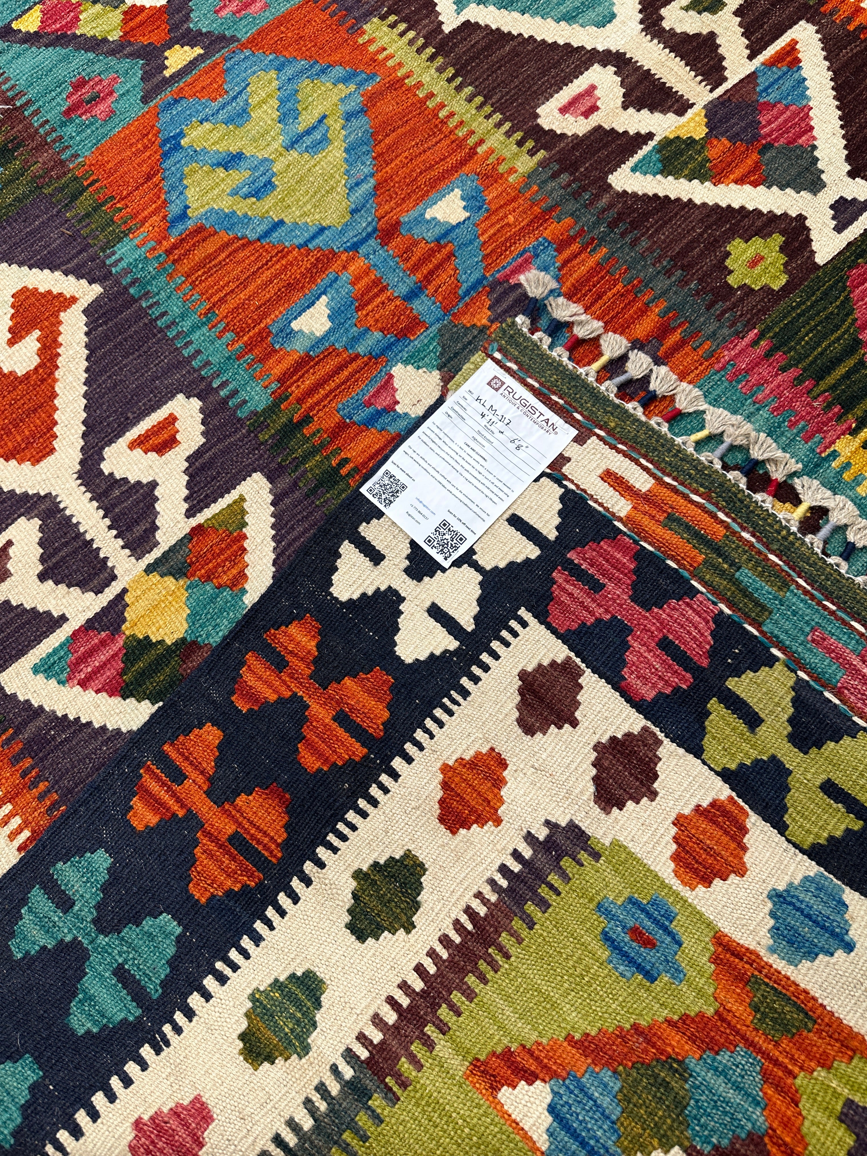 Hand-Woven Afghani Kilim Wool Rug 4'11" x 6'8"