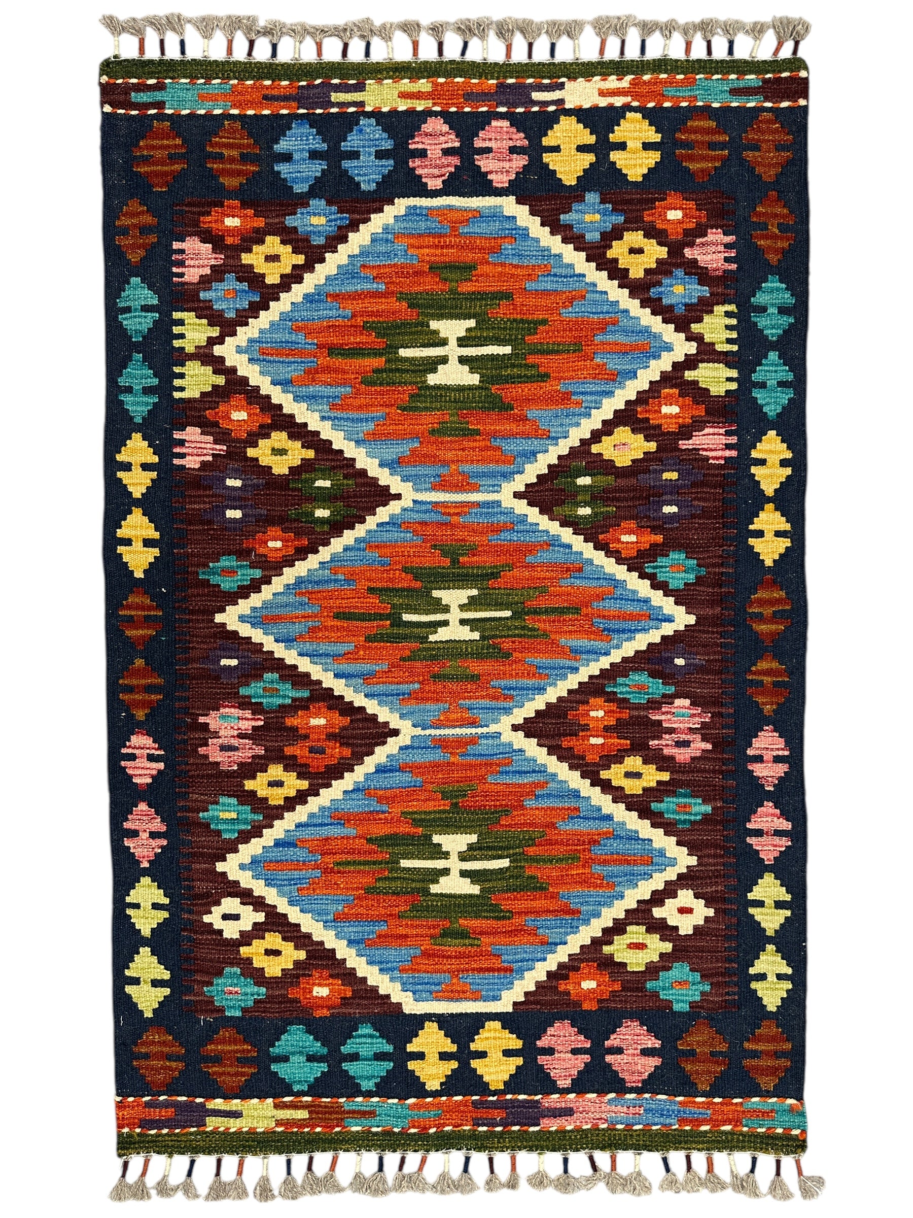 Hand-Woven Afghani Kilim Wool Rug 2'7" x 3'11"
