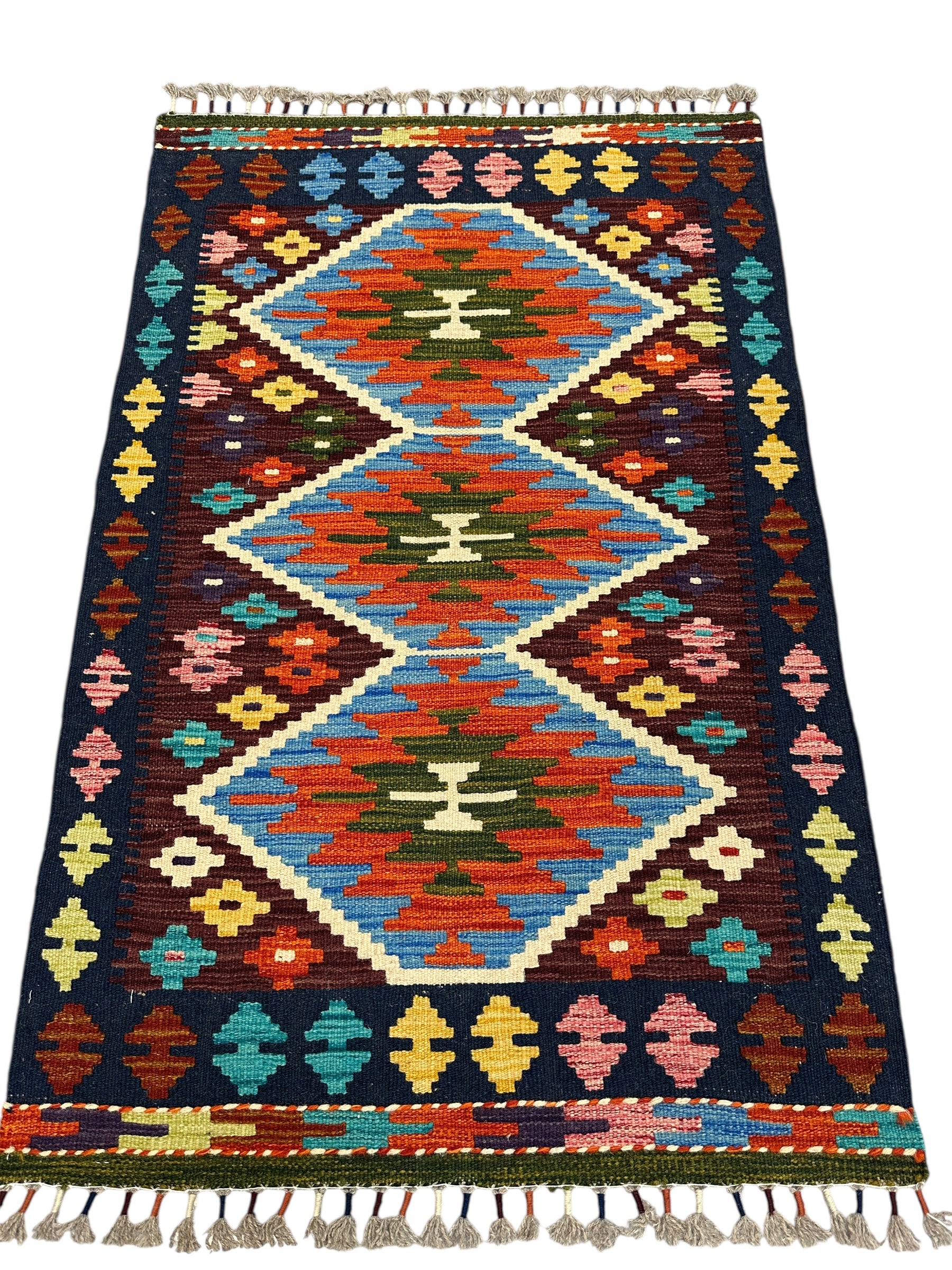 Hand-Woven Afghani Kilim Wool Rug 2'7" x 3'11"
