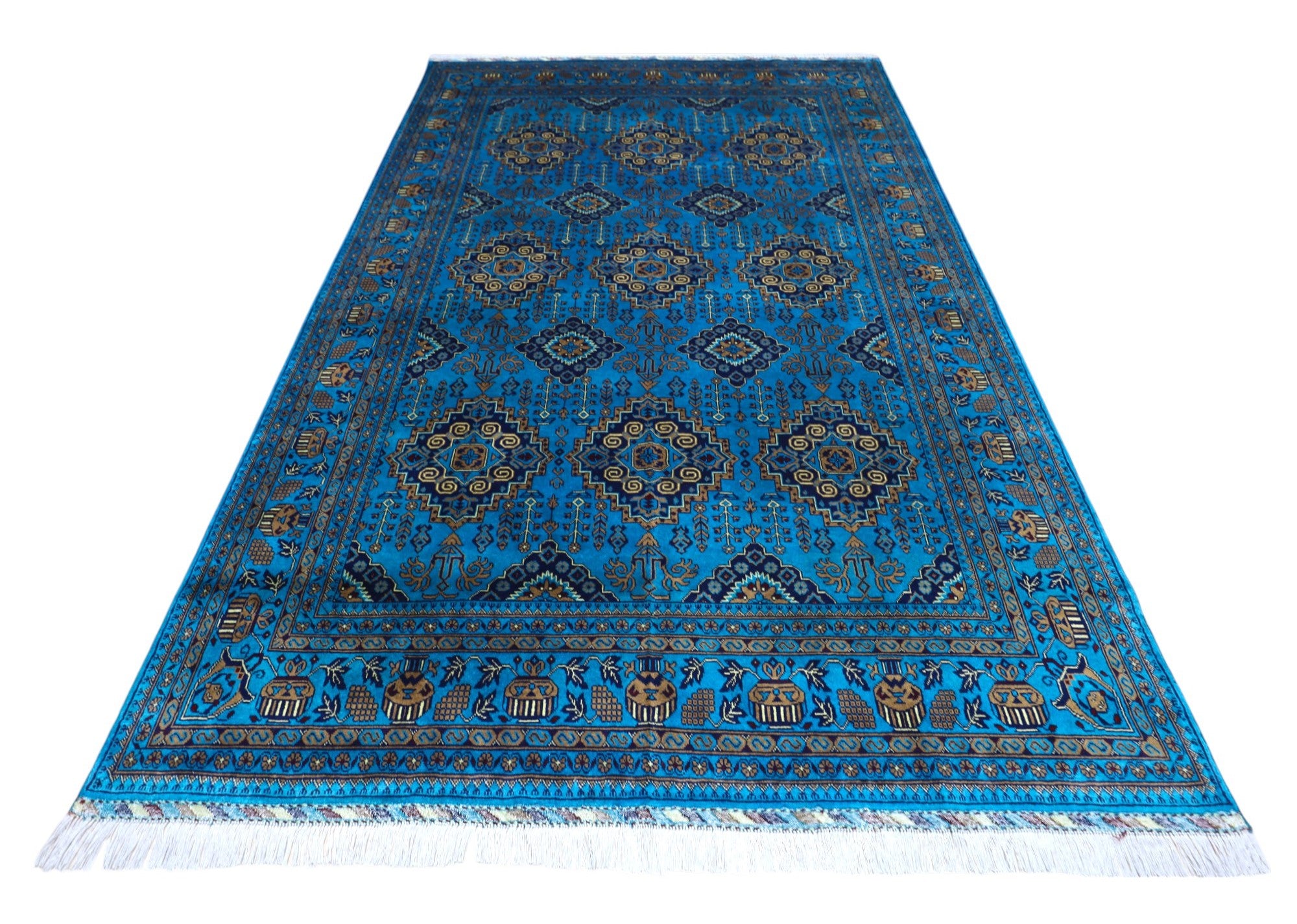 Hand-Knotted Afghani Zerkhaki Wool Rug – 6’6″ x 10’0″