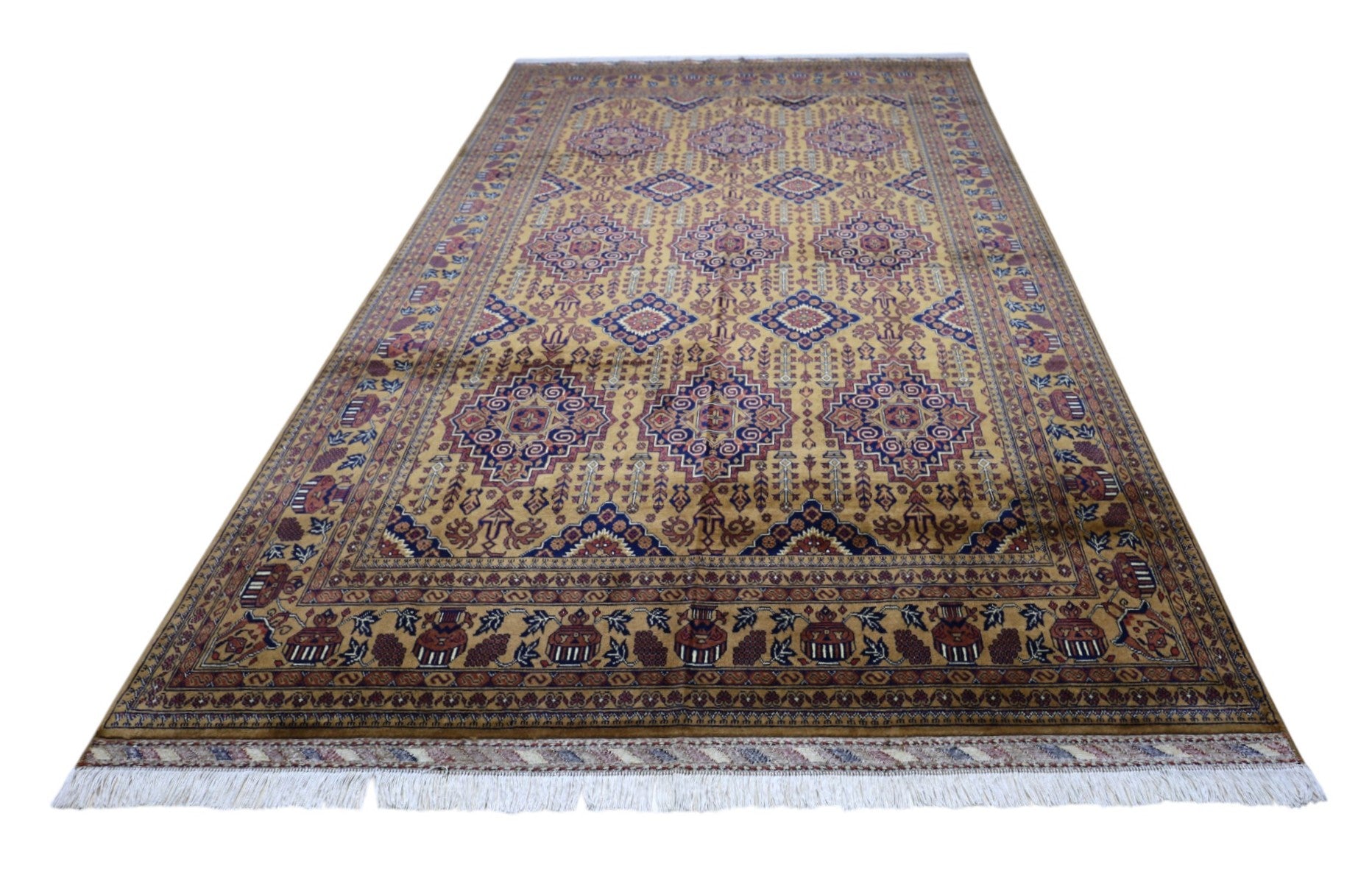 Hand-Knotted Afghani Zerkhaki Wool Rug – 6’7″ x 10’2″