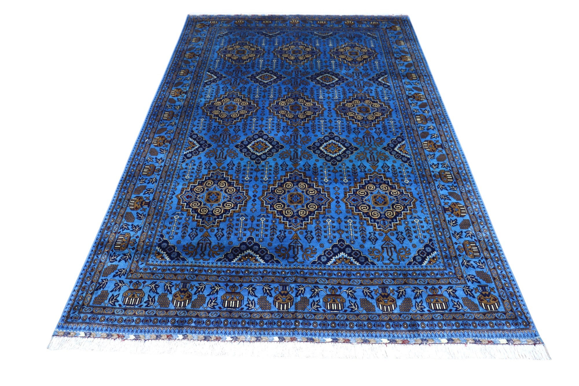 Hand-Knotted Afghani Zerkhaki Wool Rug – 6’7″ x 9’3″
