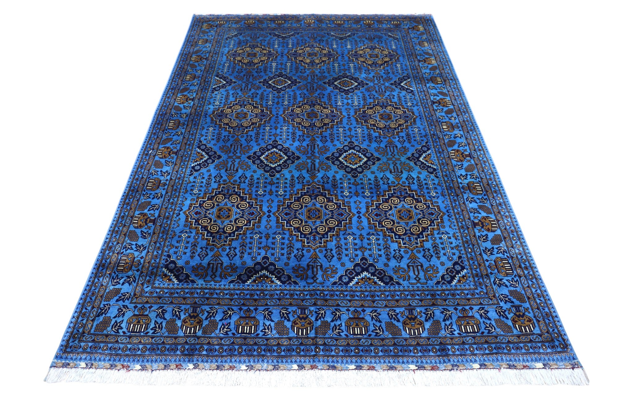 Hand-Knotted Afghani Zerkhaki Wool Rug – 6’7″ x 9’3″