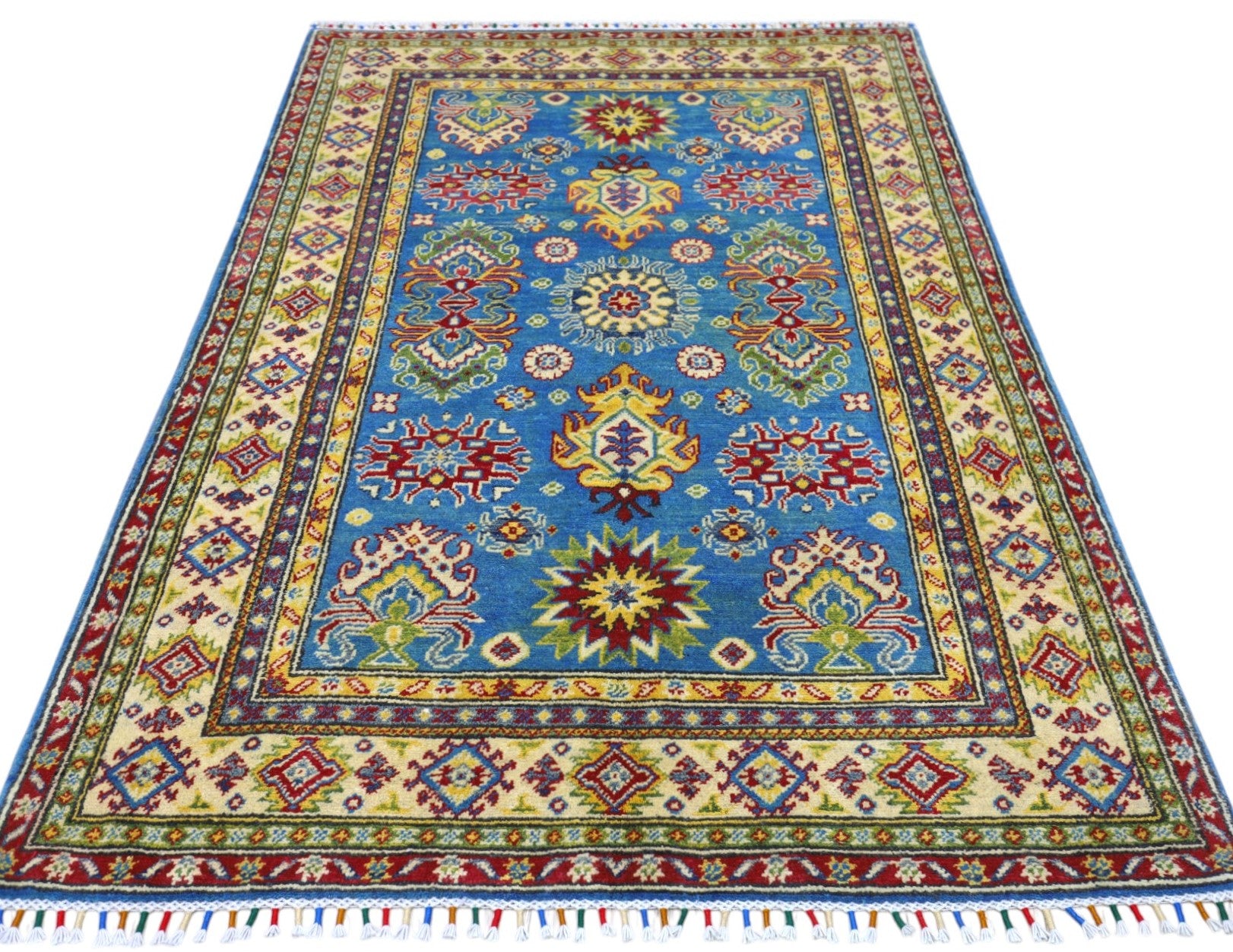Hand-Knotted Afghani Kazak Wool Rug – 4’0″ x 6’0″