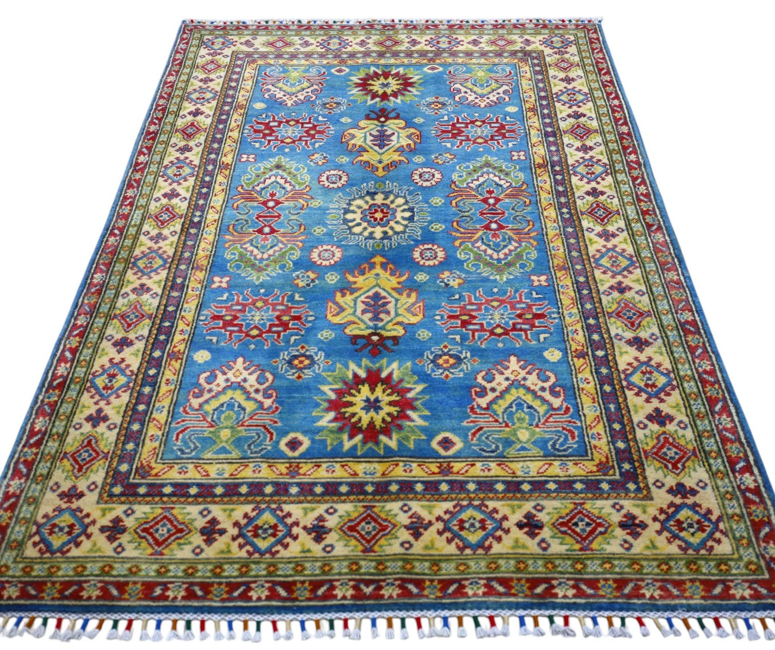 Hand-Knotted Afghani Kazak Wool Rug – 4’0″ x 6’0″
