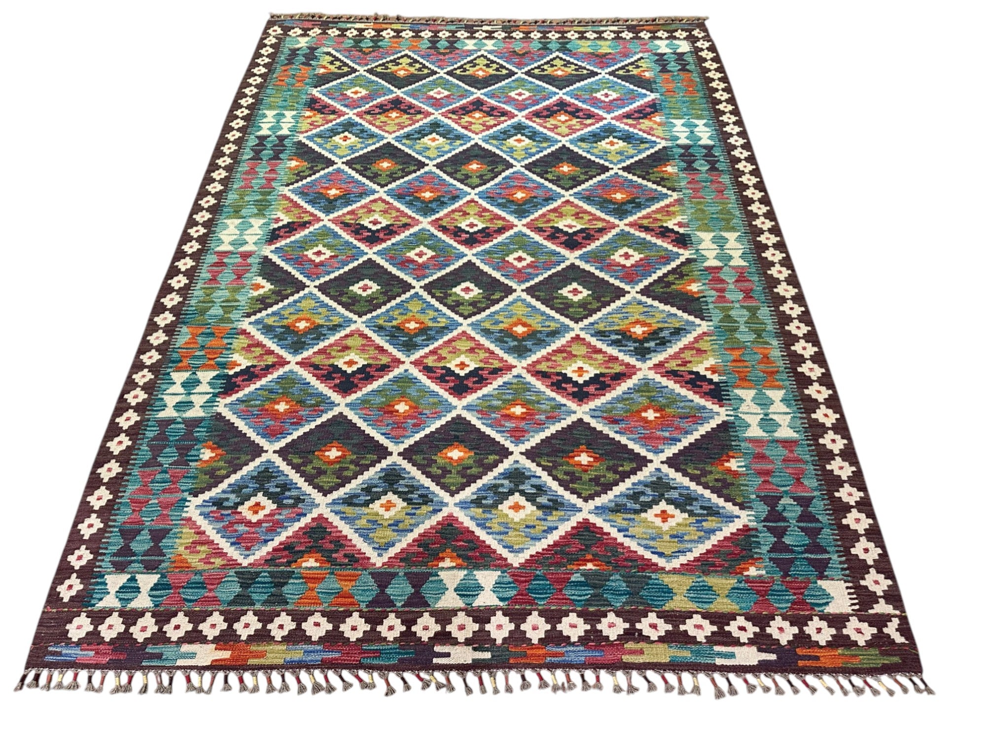 Hand-Woven Afghani Kilim Wool Rug 5'11" x 8'