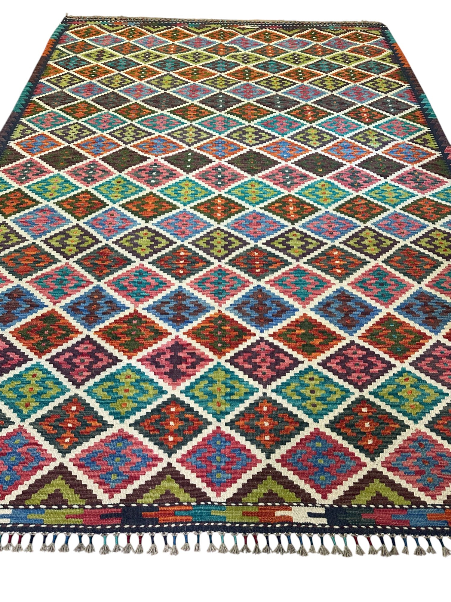 Hand-Woven Afghani Kilim Wool Rug 5'11" x 8'