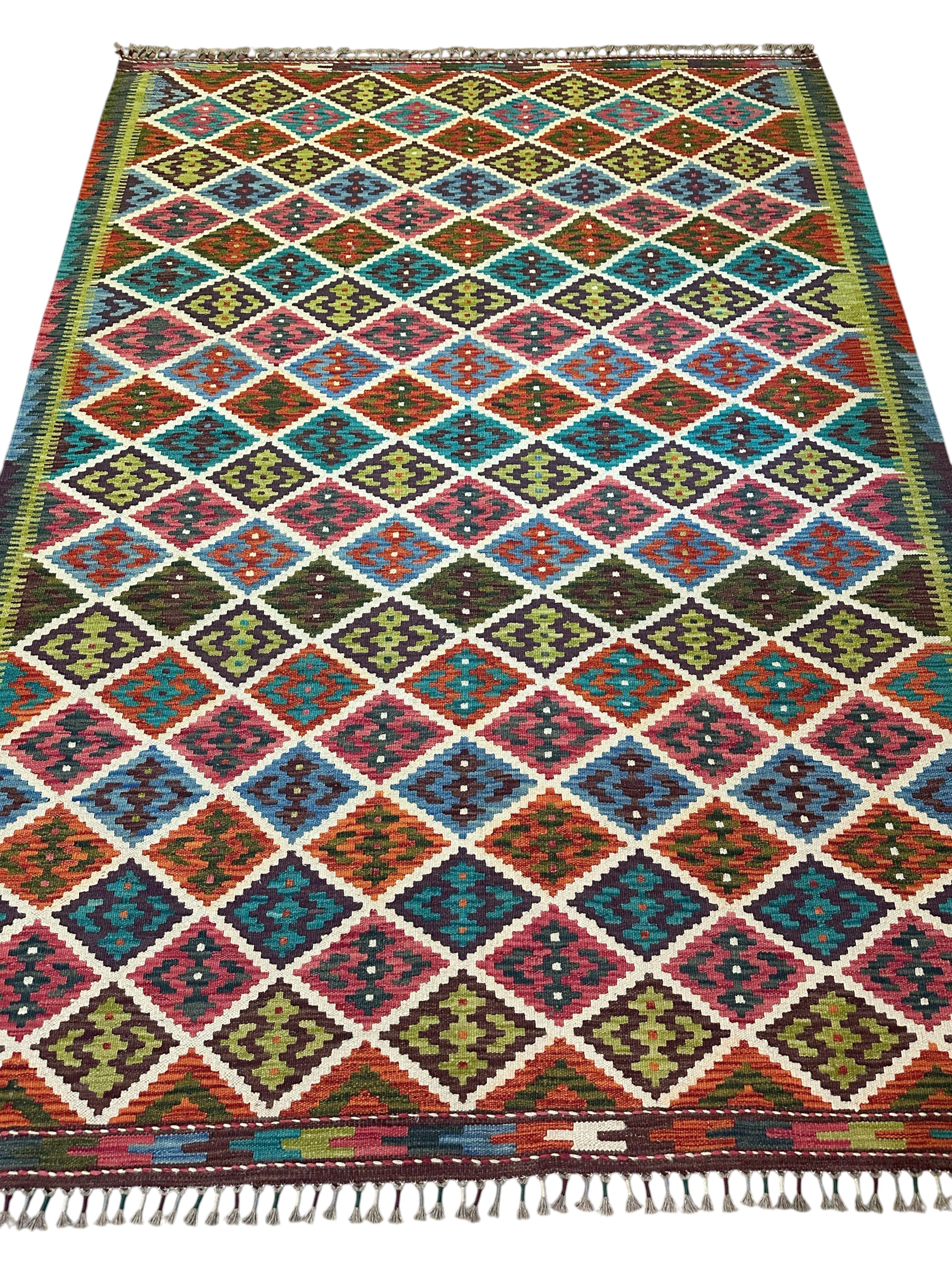 Hand-Woven Afghani Kilim Wool Rug 5'10" x 7'10"
