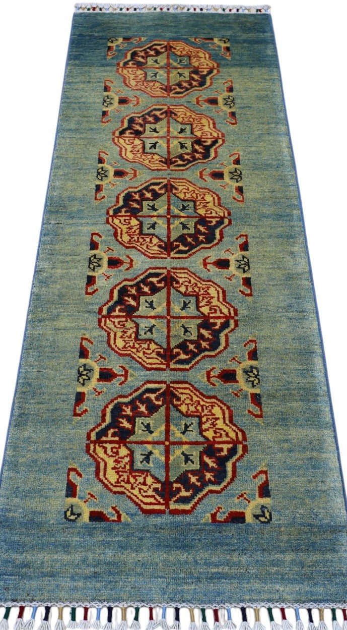 Hand-Knotted Afghani Kazak Wool Rug – 2’1″ x 5’7″