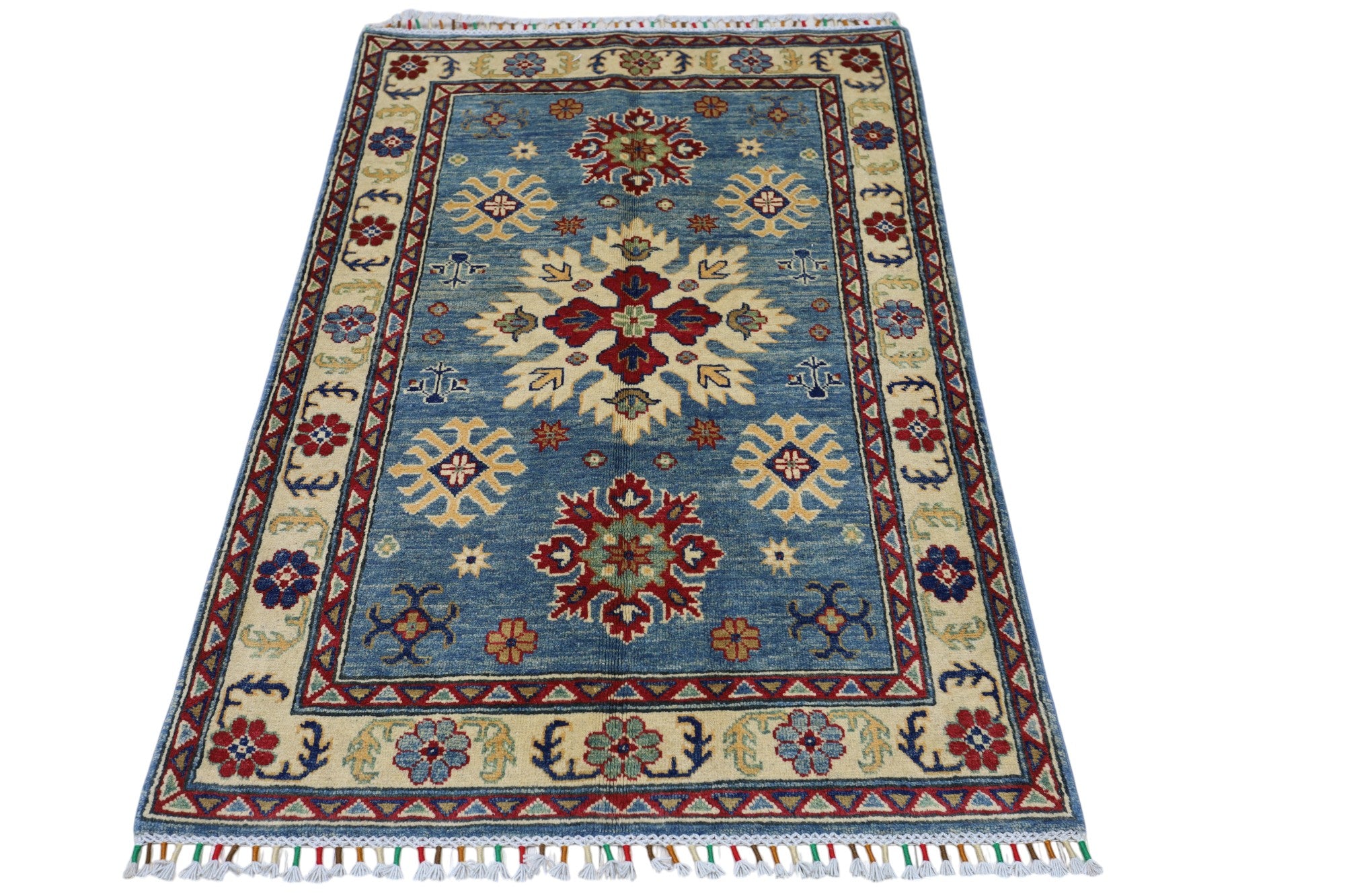 Hand-Knotted Afghani Kazak Wool Rug – 4’3″ x 5’10″