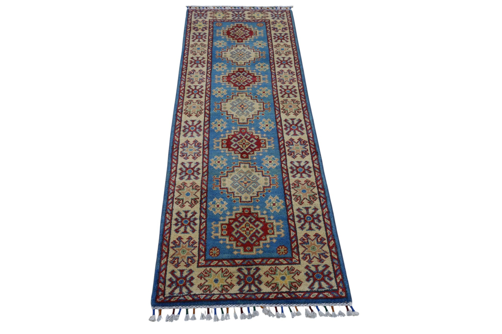 Hand-Knotted Afghani Kazak Wool Rug – 2’0″ x 5’10″