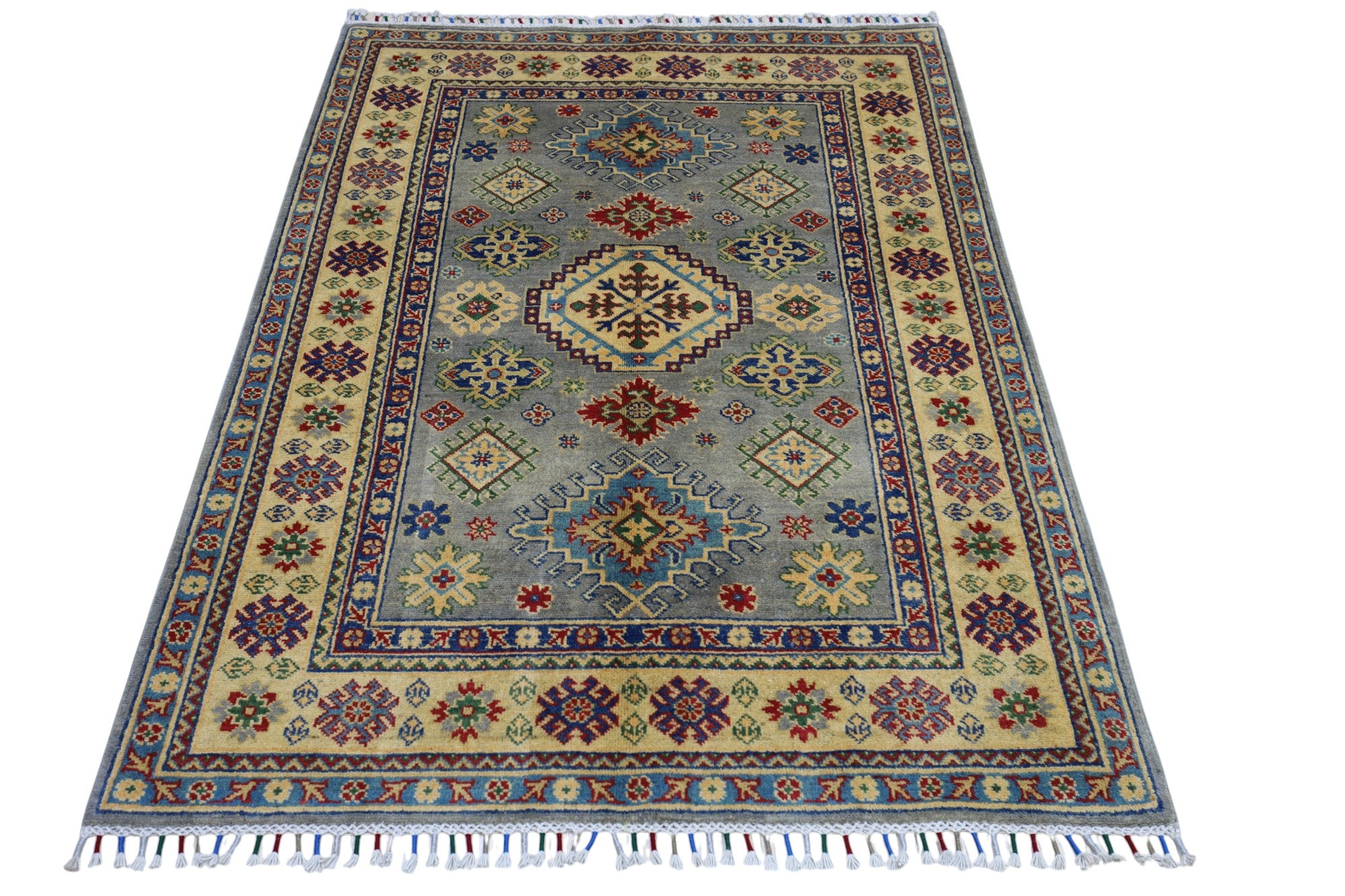 Hand-Knotted Afghani Kazak Wool Rug – 3’11″ x 5’6″