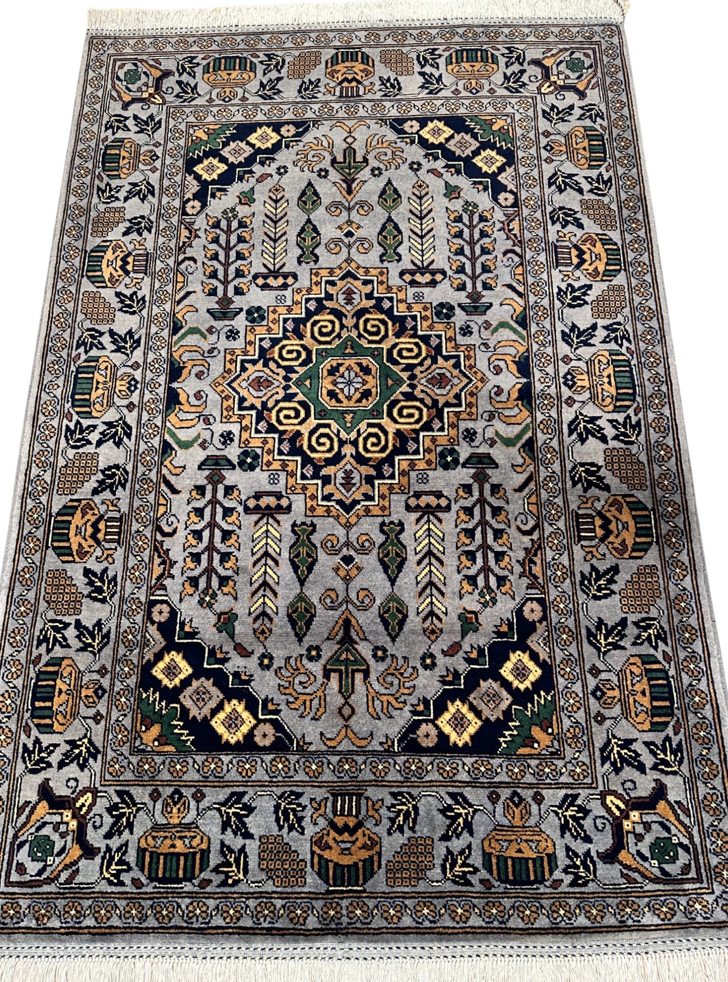 Hand-Knotted Afghani Zerkhaki Wool Rug – 3’4″ x 4’11″