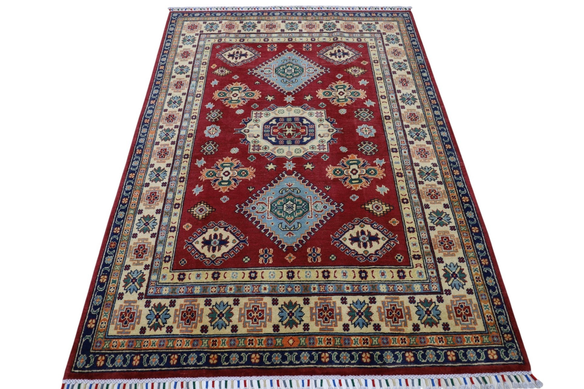 Hand-Knotted Afghani Kazak Wool Rug – 4’10″ x 6’6″