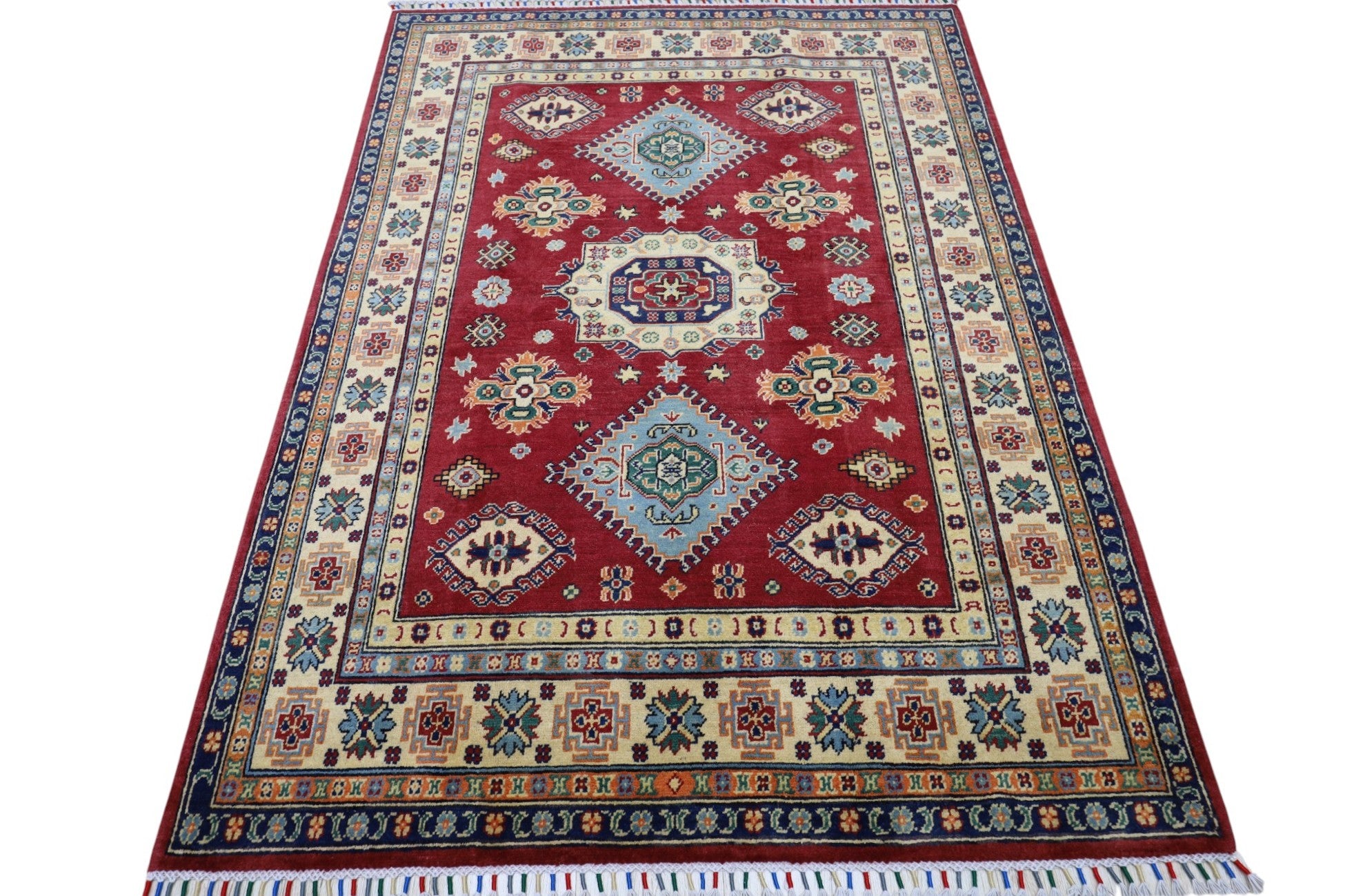 Hand-Knotted Afghani Kazak Wool Rug – 4’10″ x 6’6″