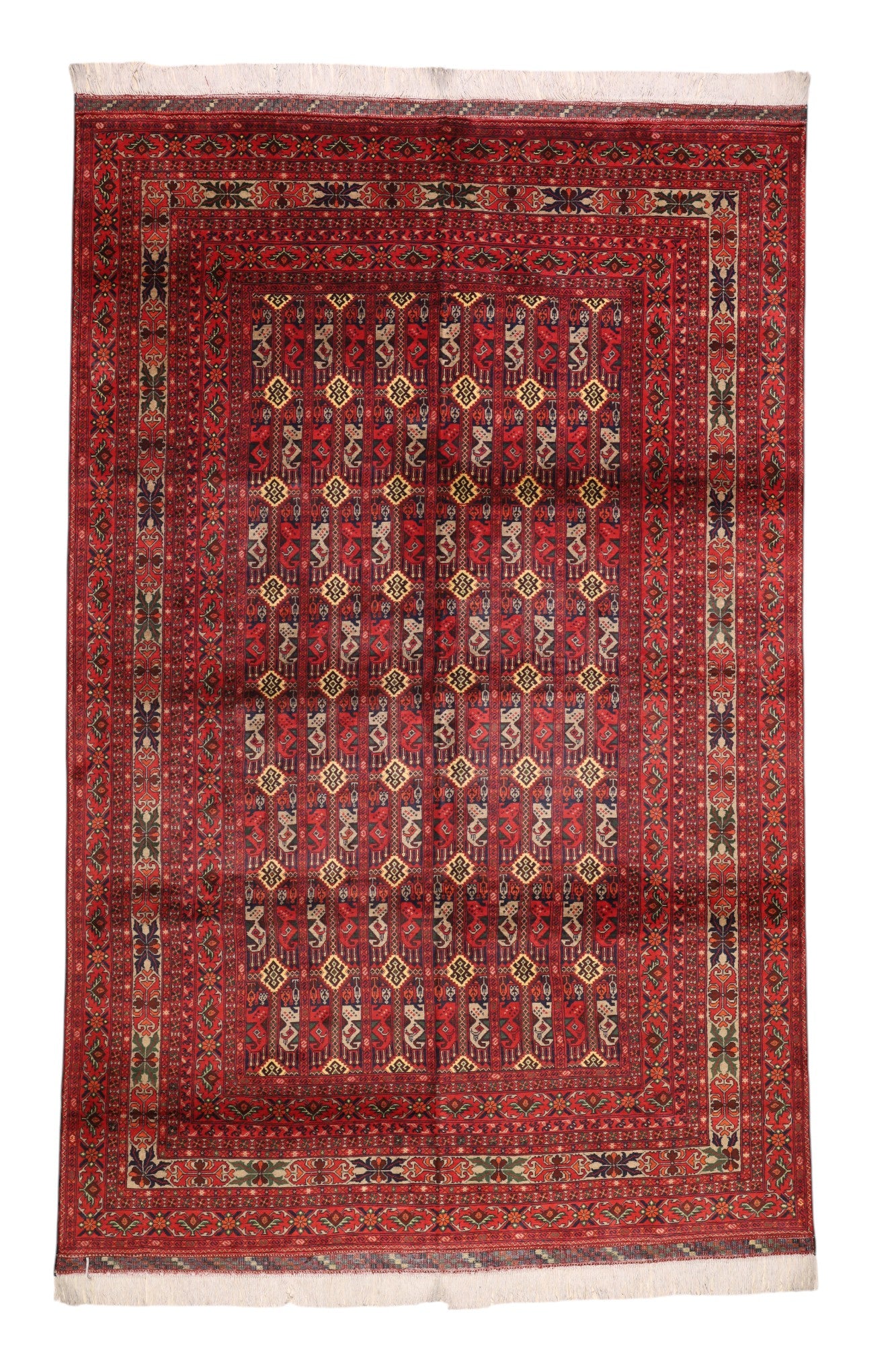 Hand-Knotted Afghani Ala Bakhmal Wool Rug – 6’4″ x 9’8″