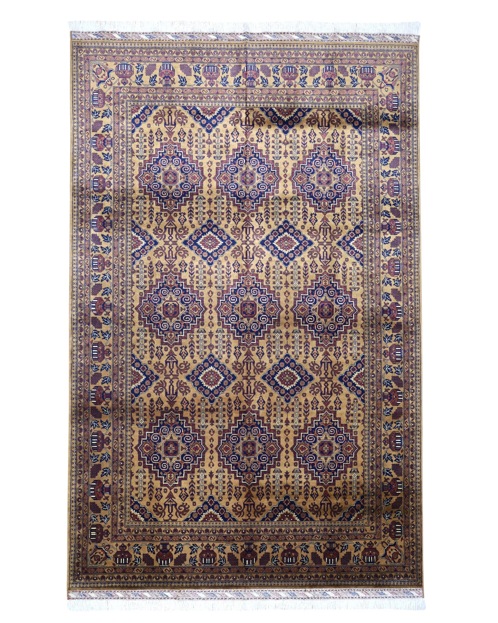 Hand-Knotted Afghani Zerkhaki Wool Rug – 6’7″ x 10’2″