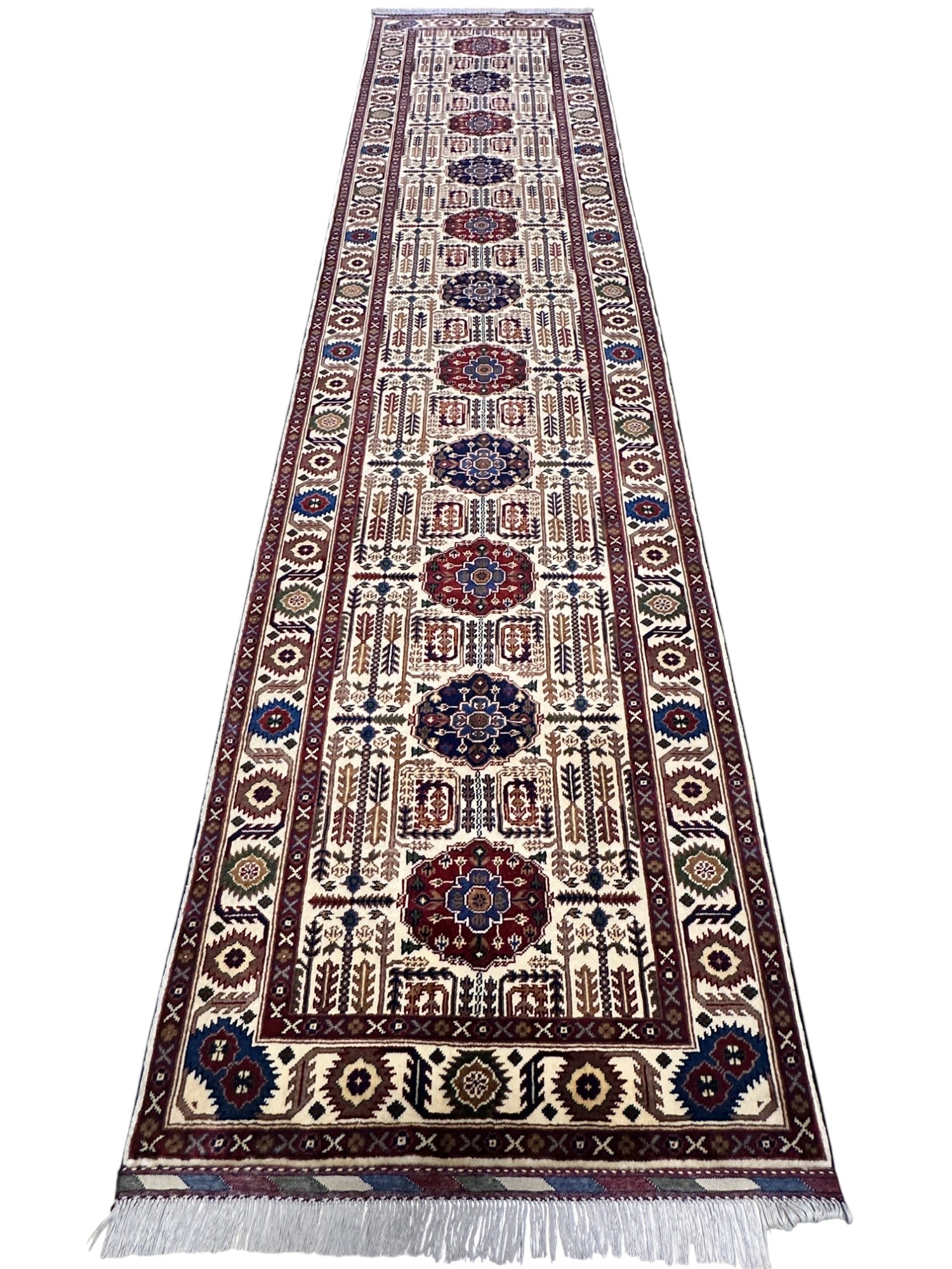 Hand-Knotted Afghani Gandomi Wool Rug – 3’2″ x 13’4″