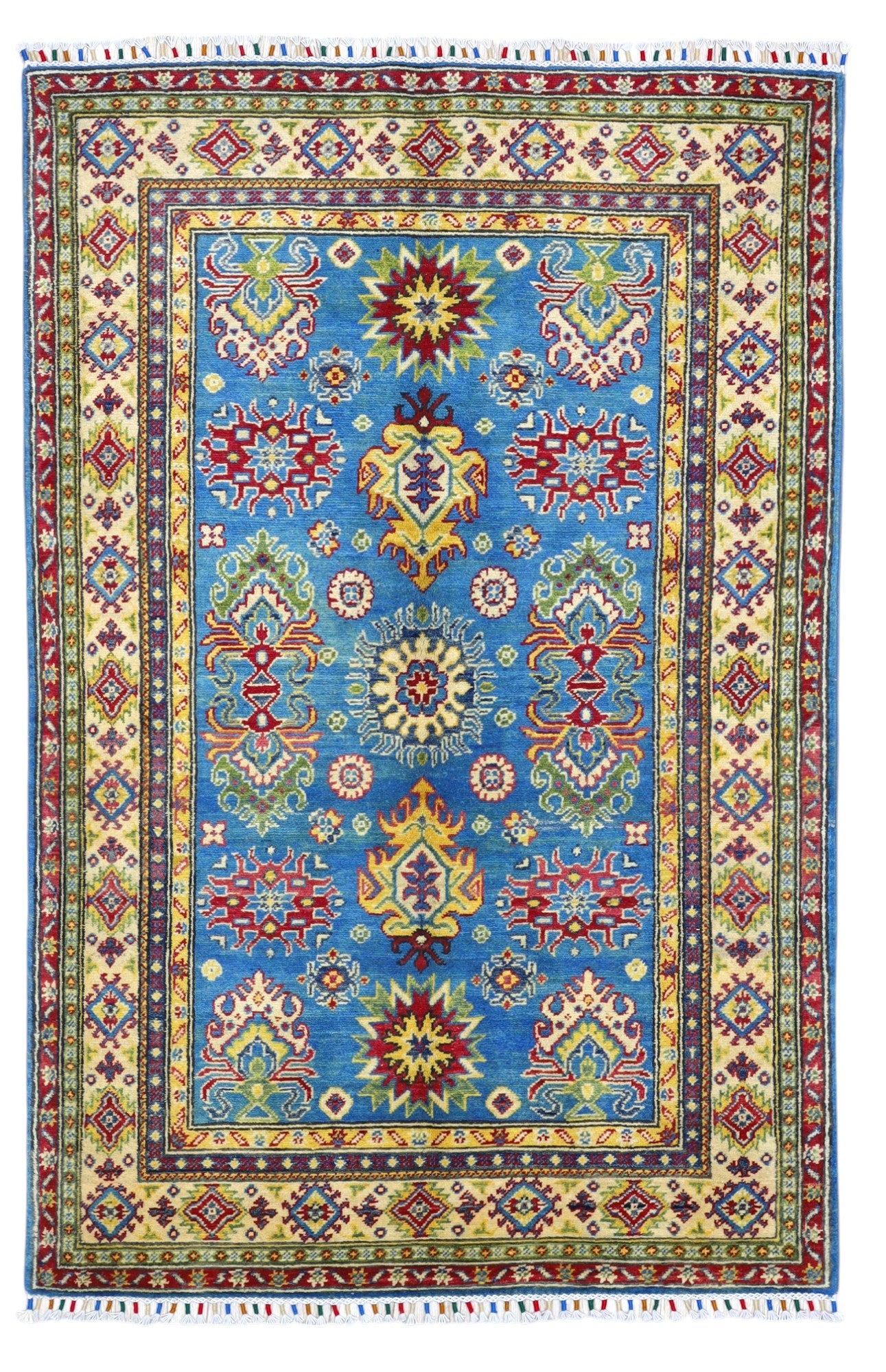 Hand-Knotted Afghani Kazak Wool Rug – 3’11″ x 6’0″
