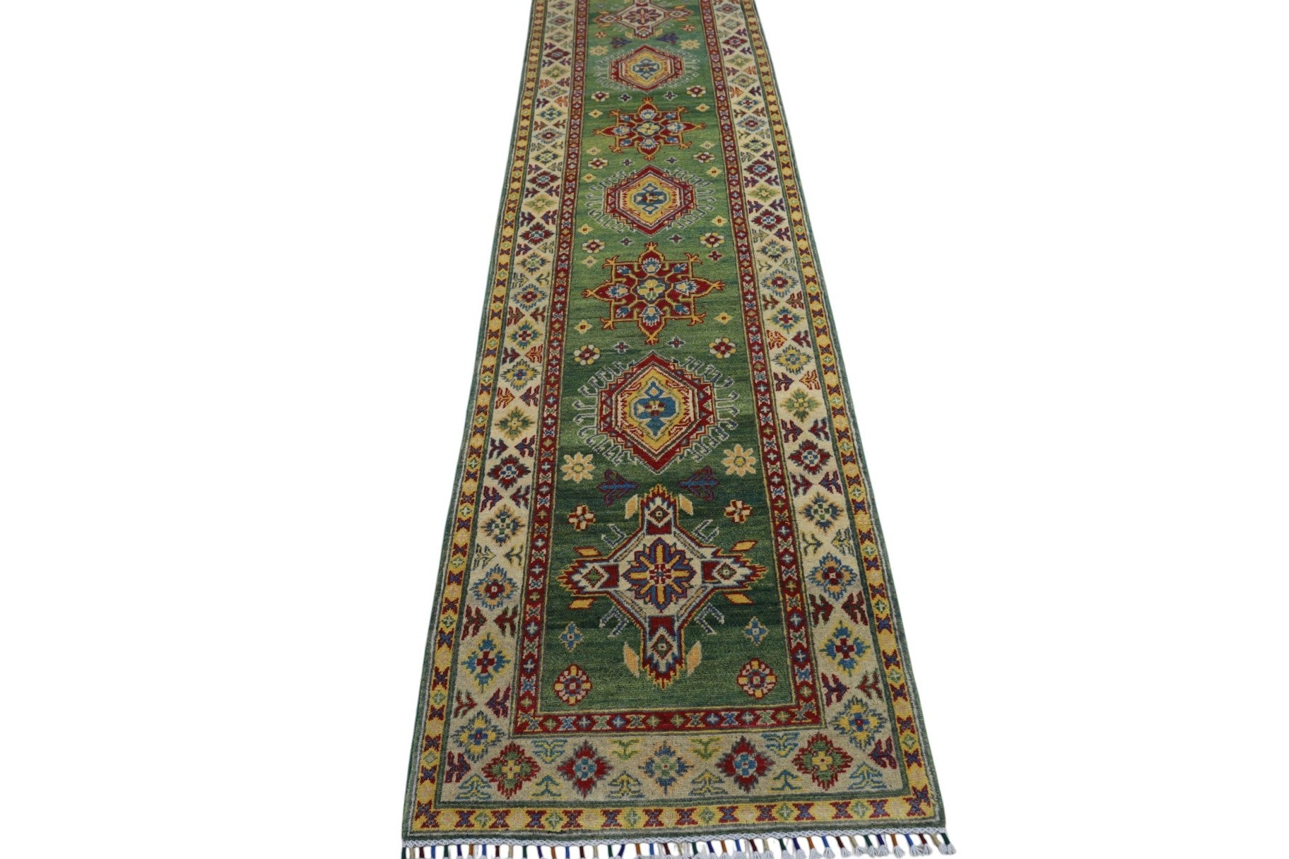 Hand-Knotted Afghani Kazak Wool Rug – 2’7″ x 9’8″
