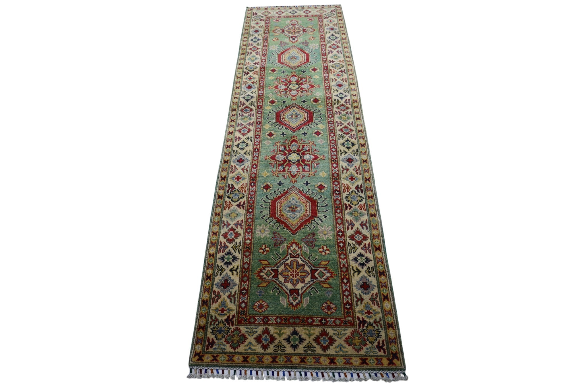 Hand-Knotted Afghani Kazak Wool Rug – 2’9″ x 9’2″