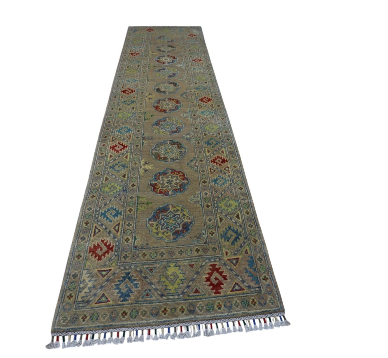 Hand-Knotted Afghani Kazak Wool Rug – 2’7″ x 10’0″