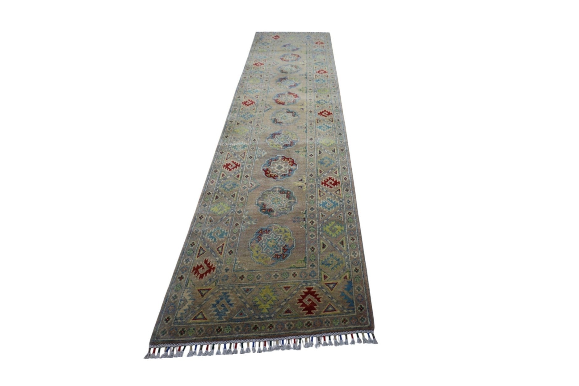 Hand-Knotted Afghani Kazak Wool Rug – 2’7″ x 10’0″