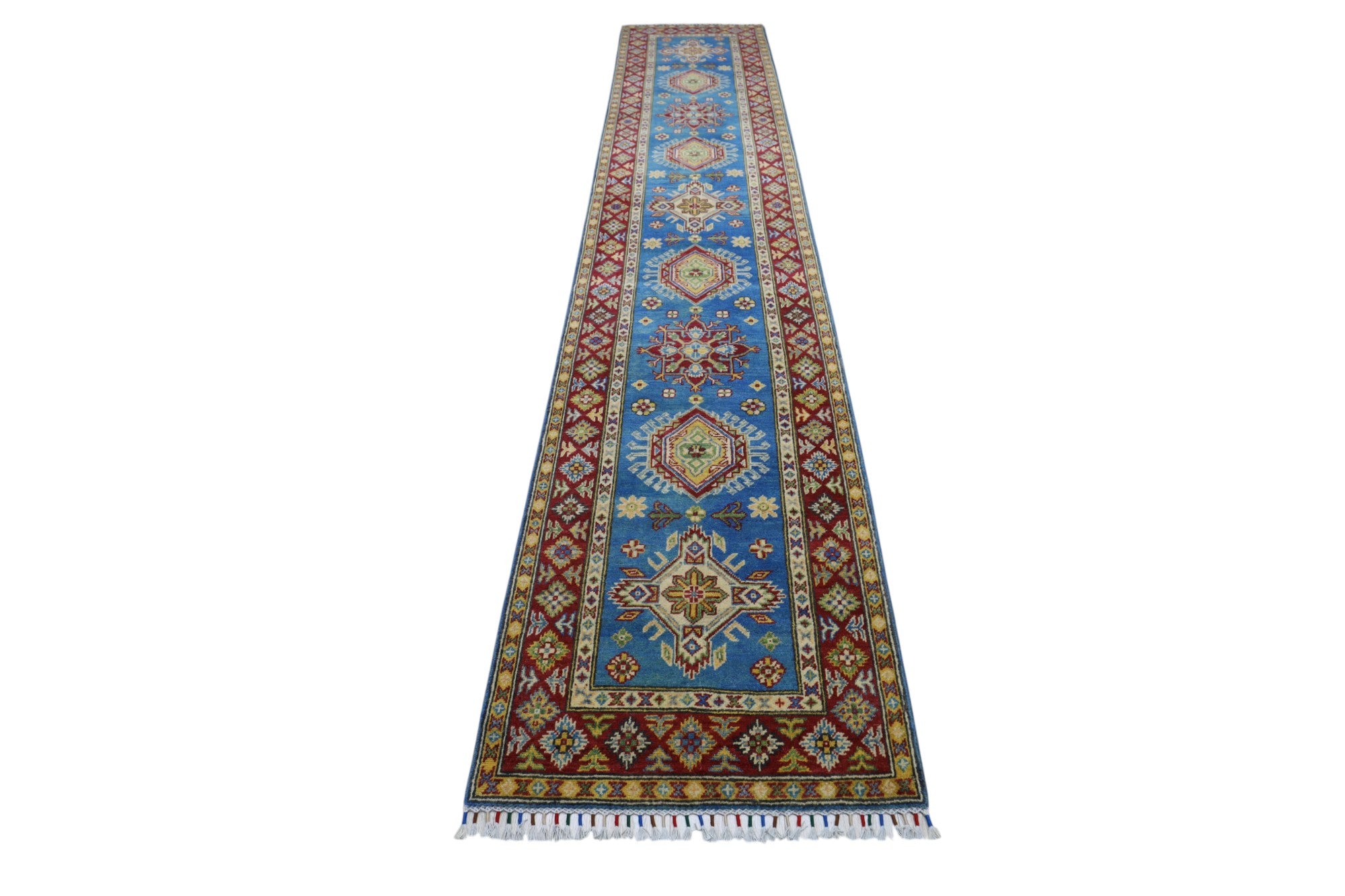 Hand-Knotted Afghani Kazak Wool Rug – 2’7″ x 13’1″