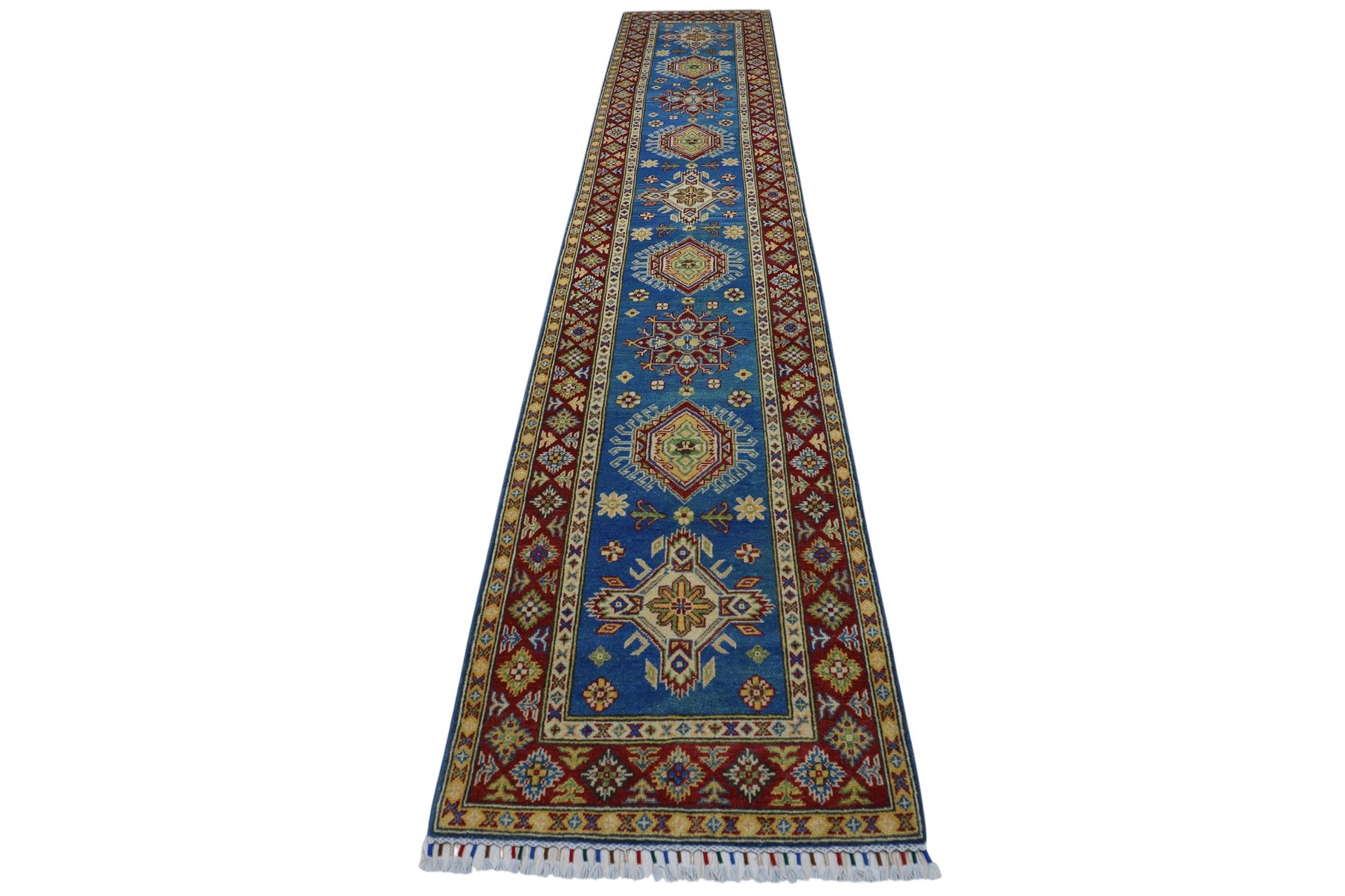 Hand-Knotted Afghani Kazak Wool Rug – 2’7″ x 13’1″