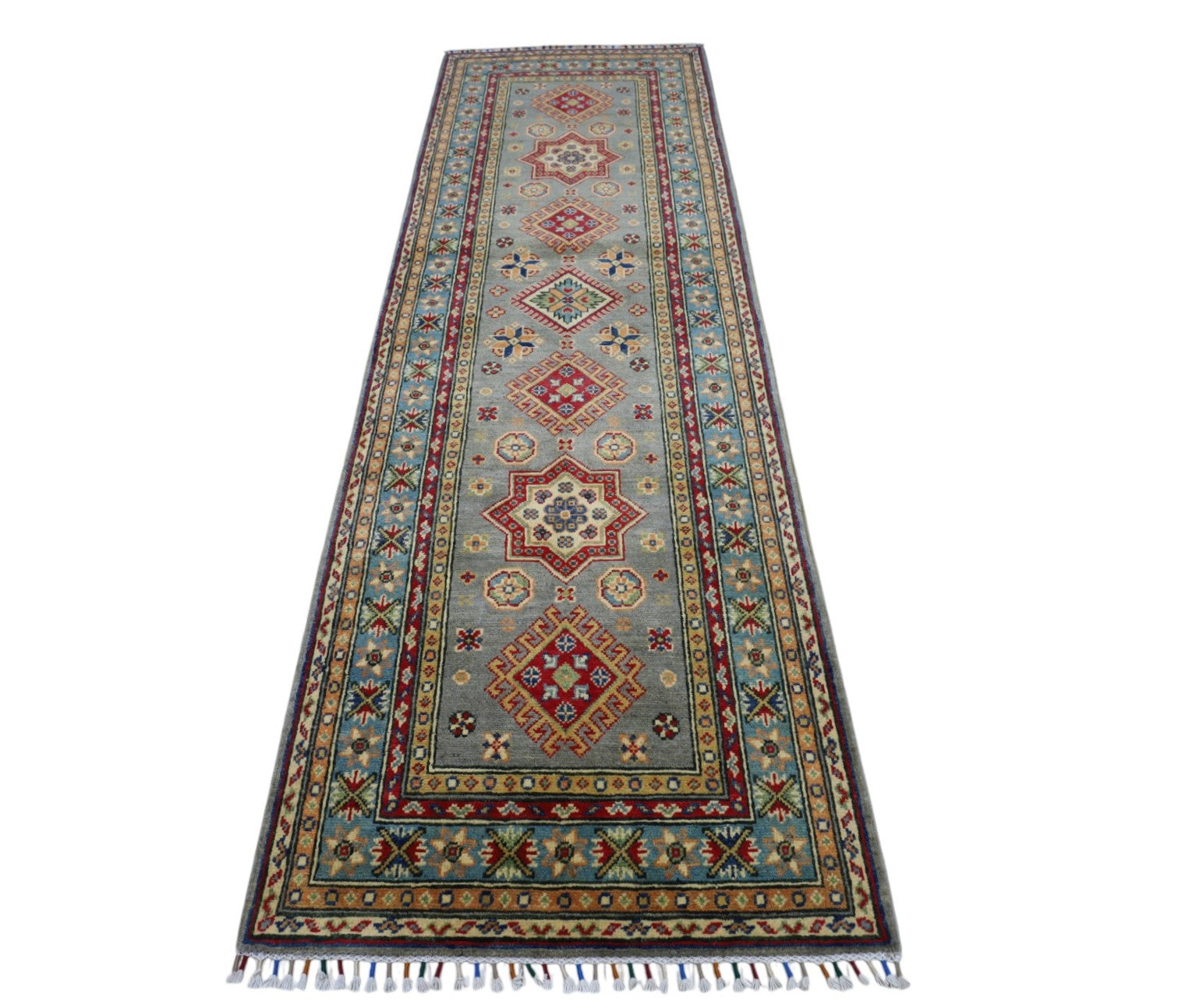 Hand-Knotted Afghani Kazak Wool Rug – 2’8″ x 8’0″
