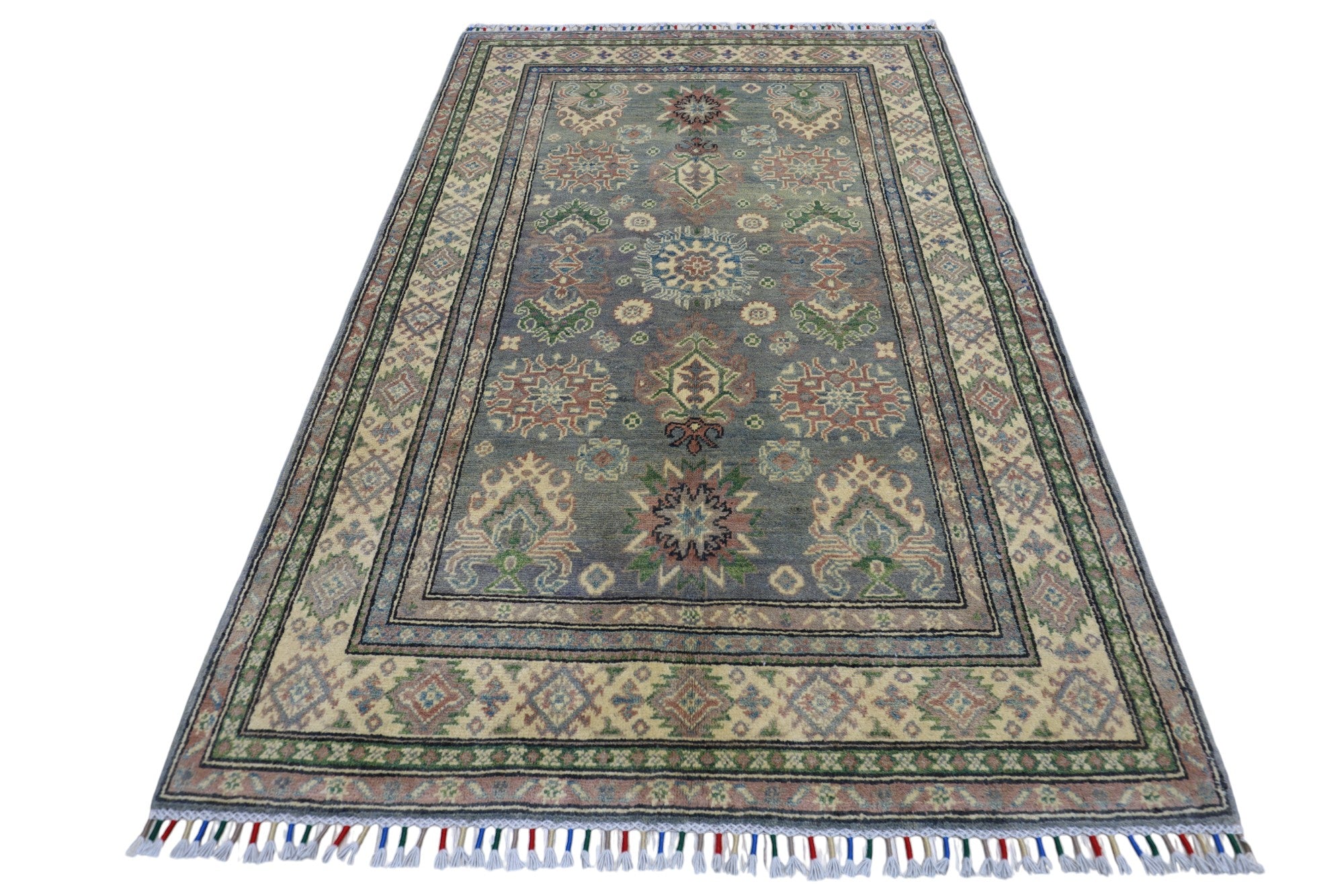 Hand-Knotted Afghani Kazak Wool Rug – 4’2″ x 6’1″