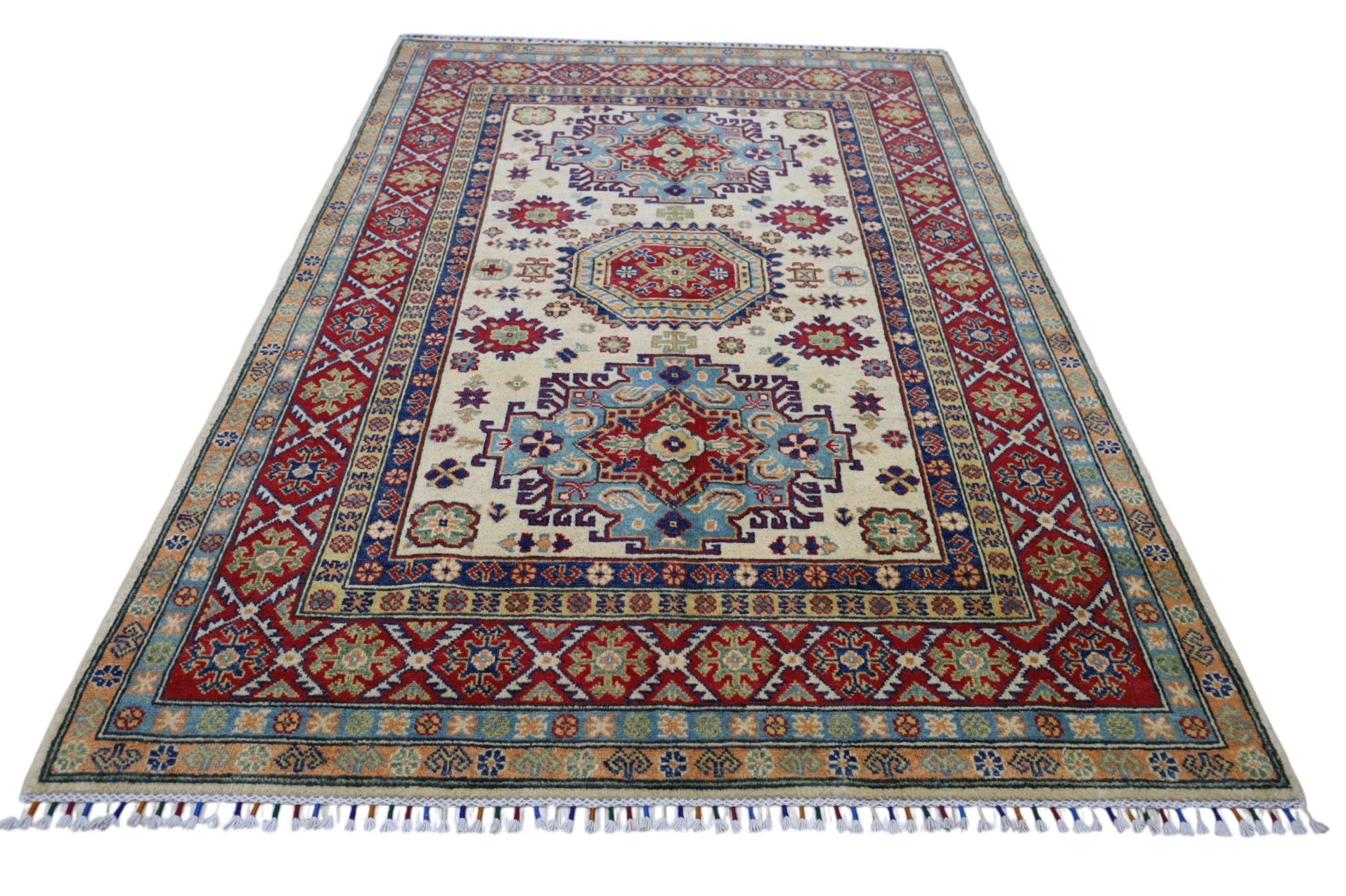 Hand-Knotted Afghani Kazak Wool Rug – 5’0″ x 6’6″