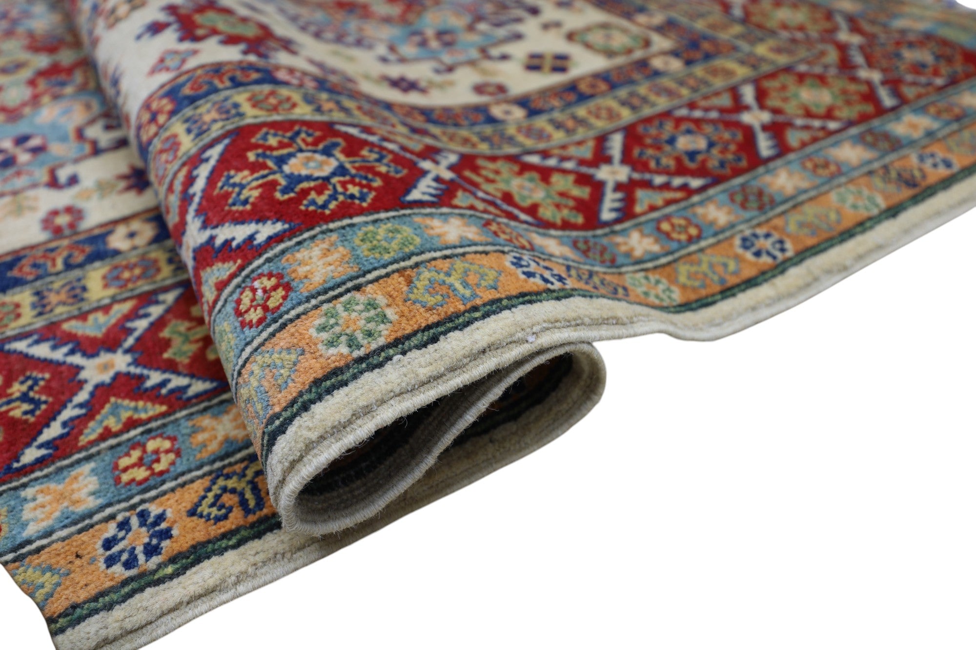 Hand-Knotted Afghani Kazak Wool Rug – 5’0″ x 6’6″