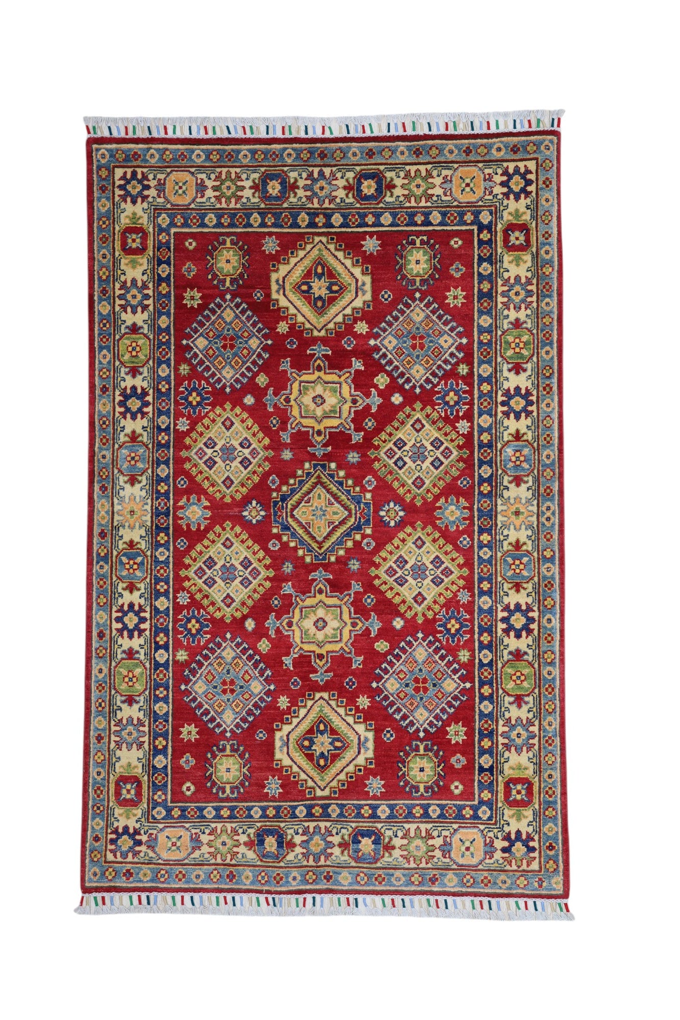 Hand-Knotted Afghani Kazak Wool Rug – 3’10″ x 6’0″