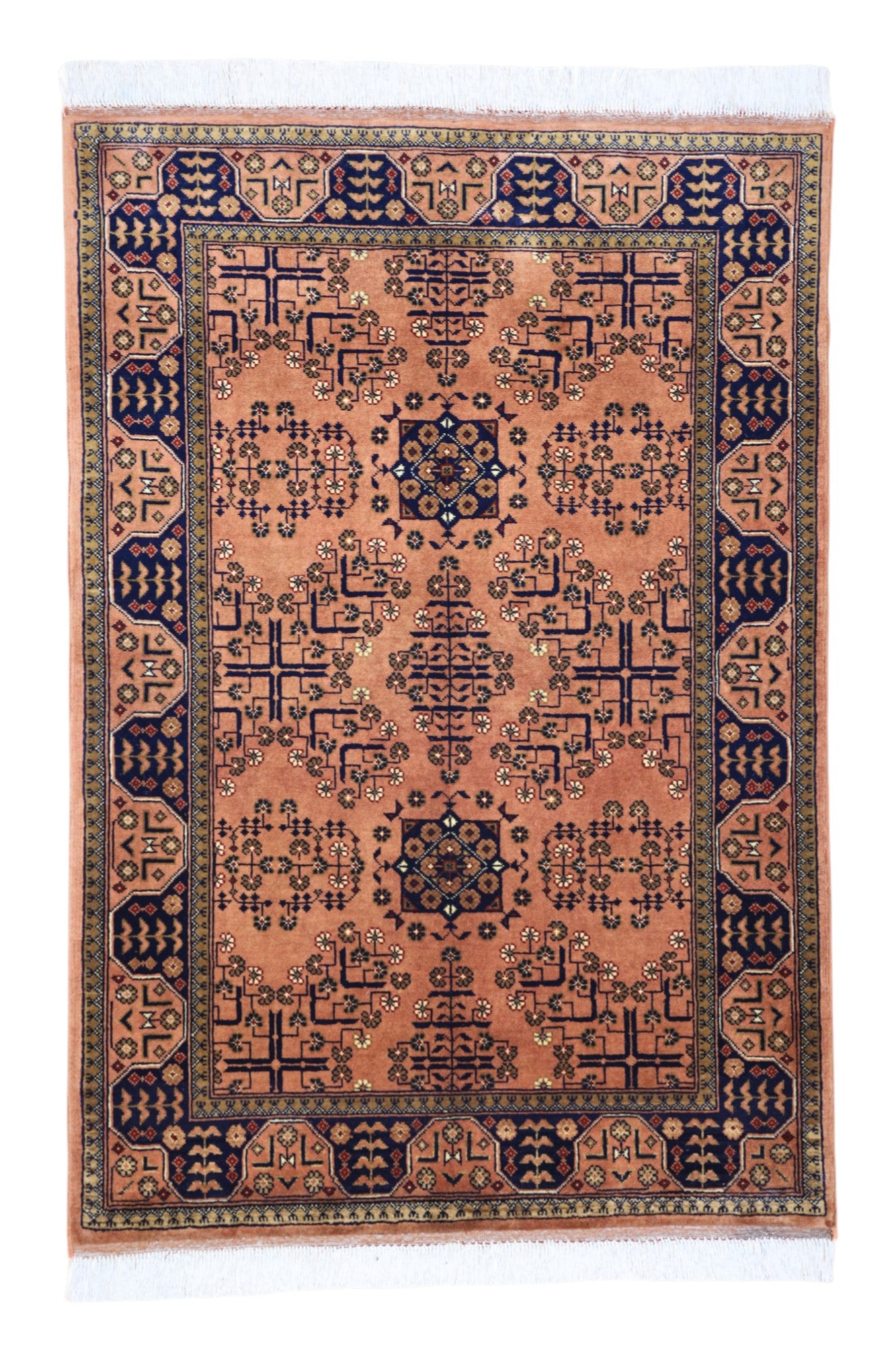 Hand-Knotted Afghani Bukhara Wool Rug – 3’5″ x 4’9″